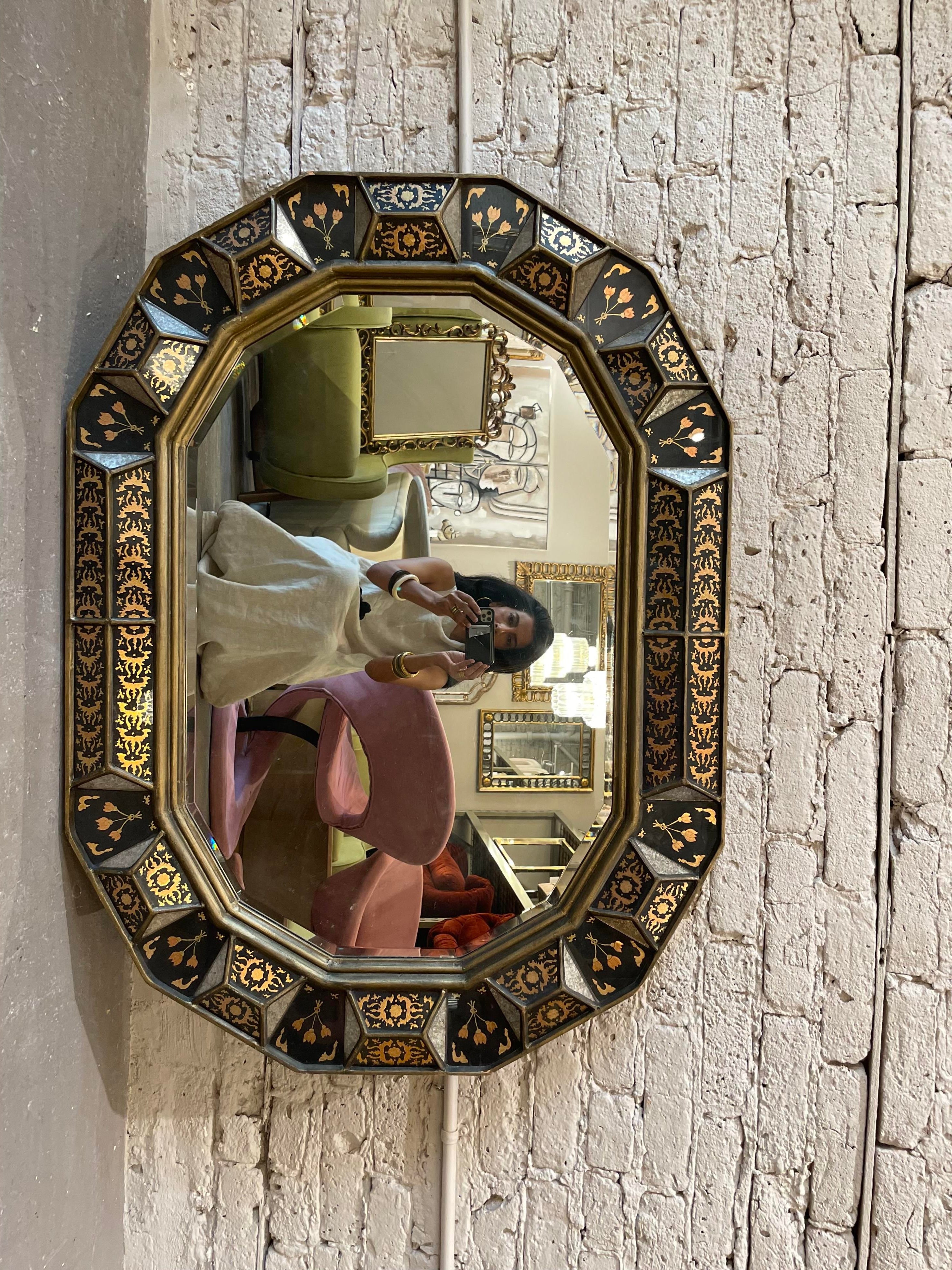 1970s South Cone Collection by Baker Furniture Giltwood and Eglomise Mirror