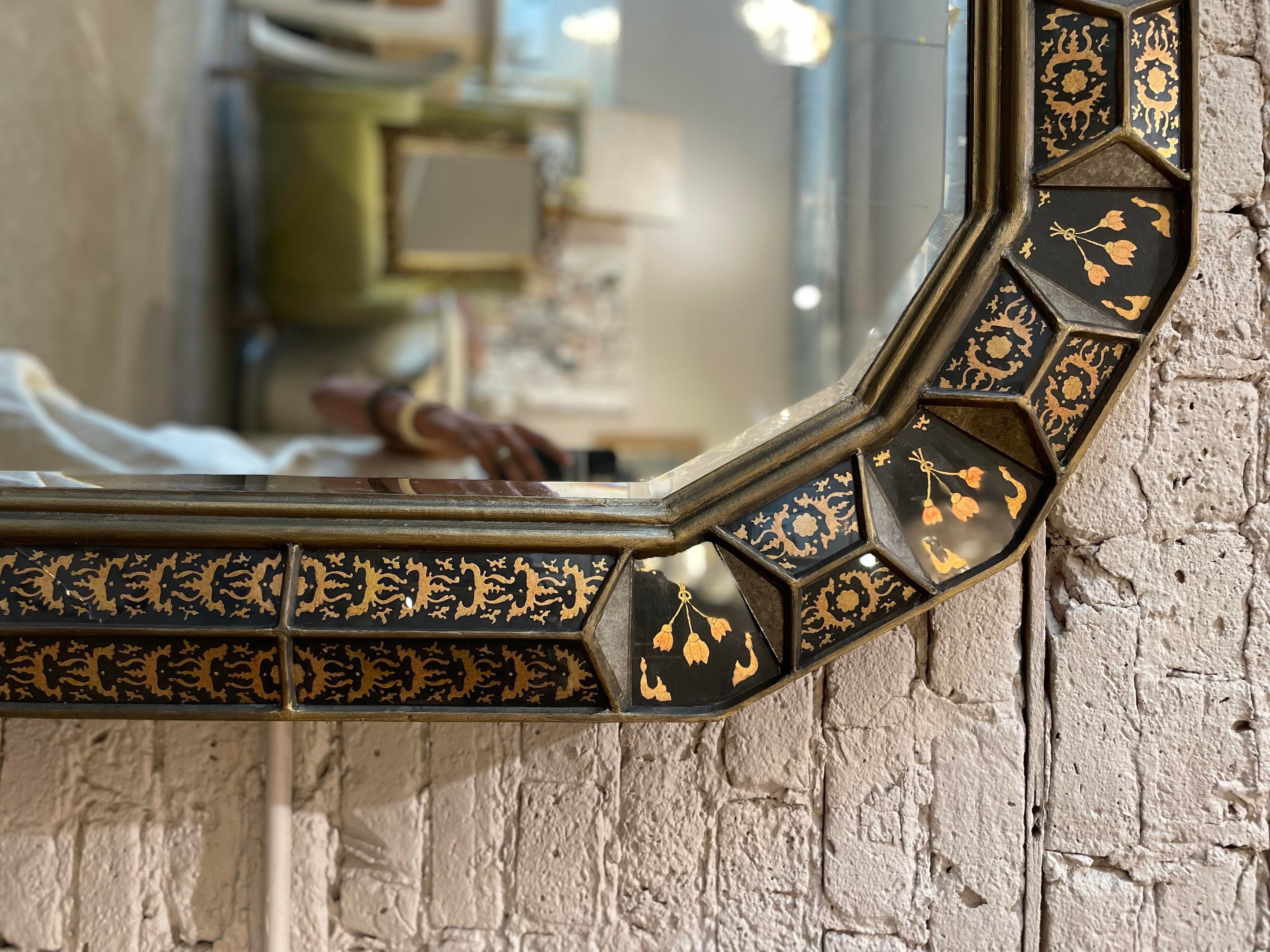 1970s South Cone Collection by Baker Furniture Giltwood and Eglomise Mirror