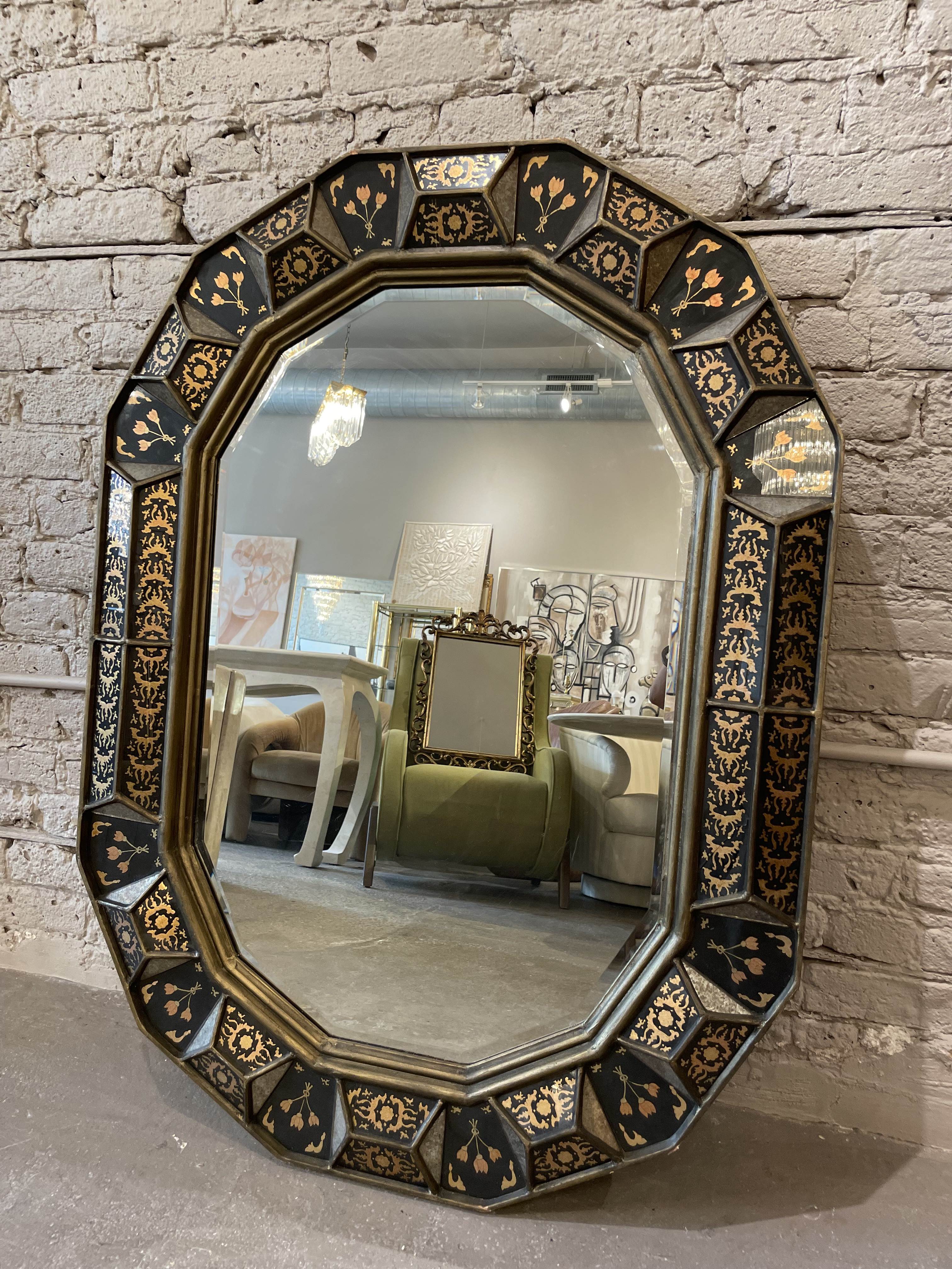 1970s South Cone Collection by Baker Furniture Giltwood and Eglomise Mirror