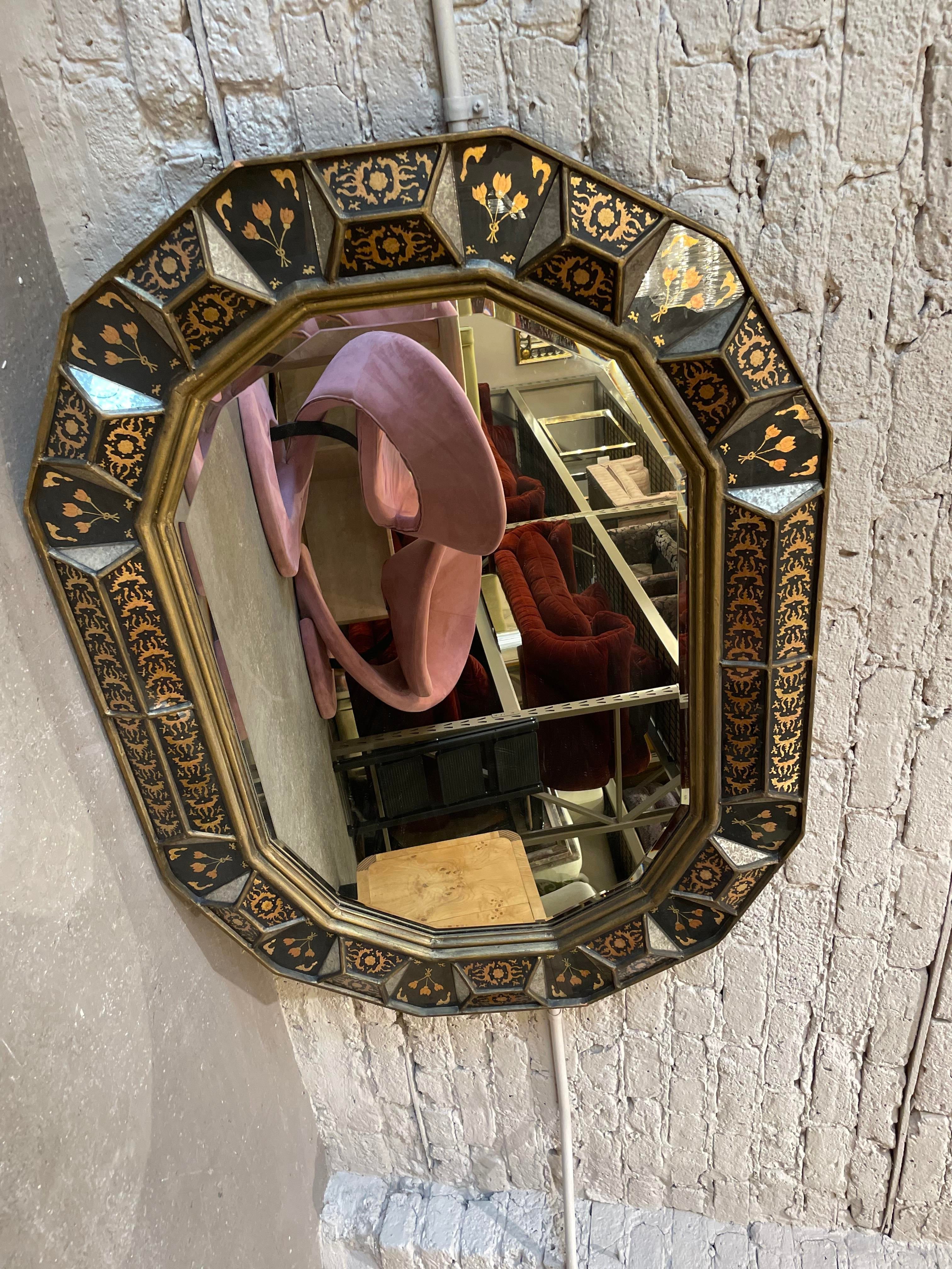 1970s South Cone Collection by Baker Furniture Giltwood and Eglomise Mirror