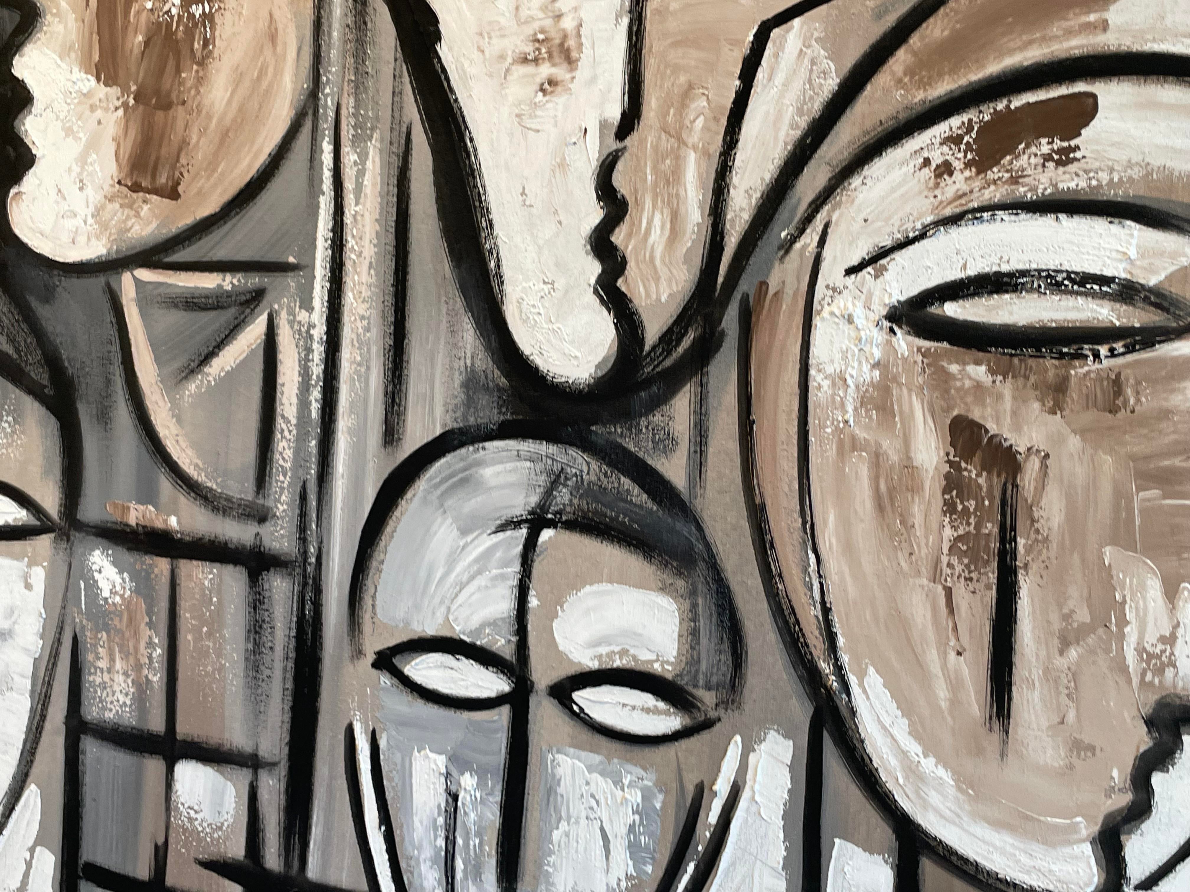 1970s Tom Hayward Abstract Figurative Framed Textile Art