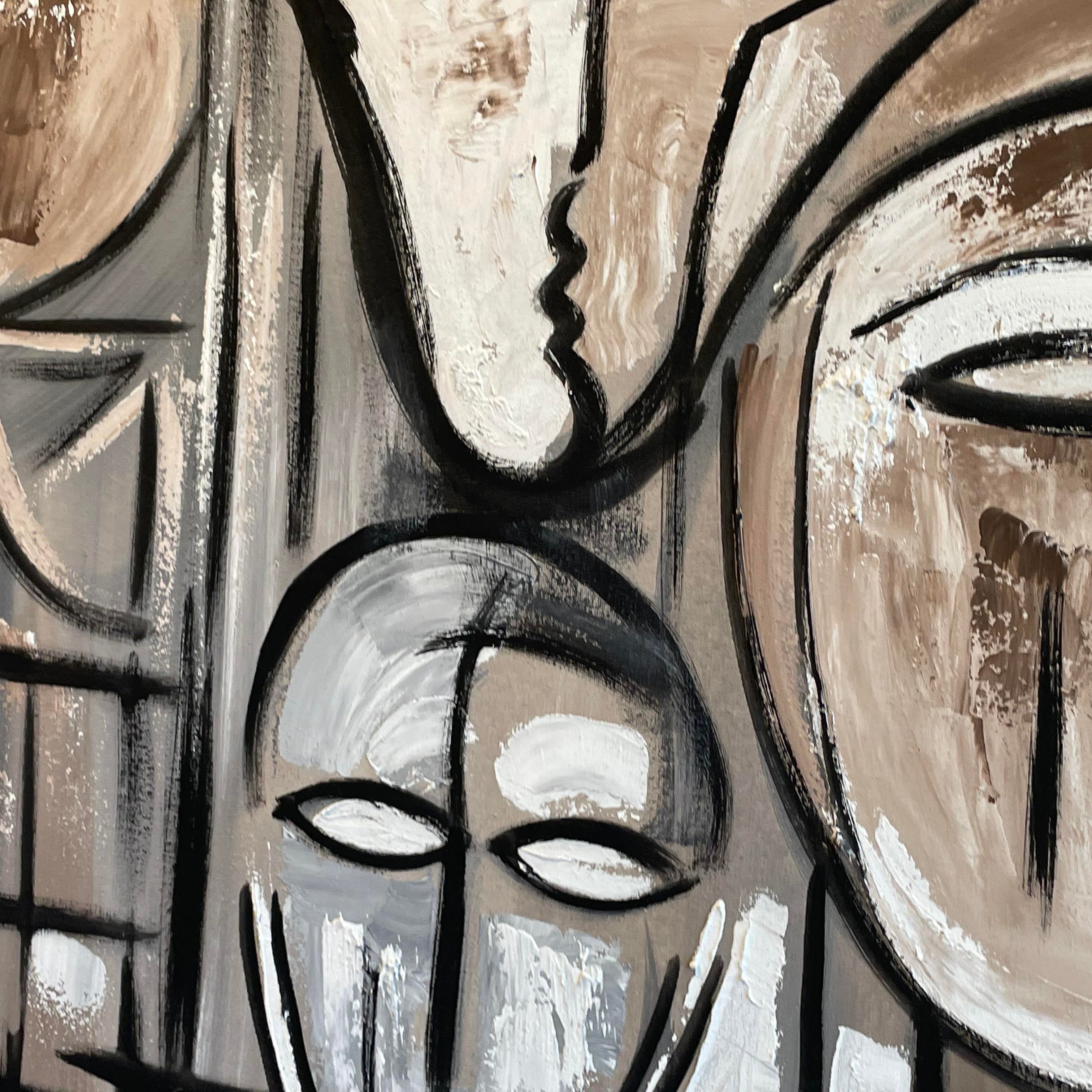 1970s Tom Hayward Abstract Figurative Framed Textile Art