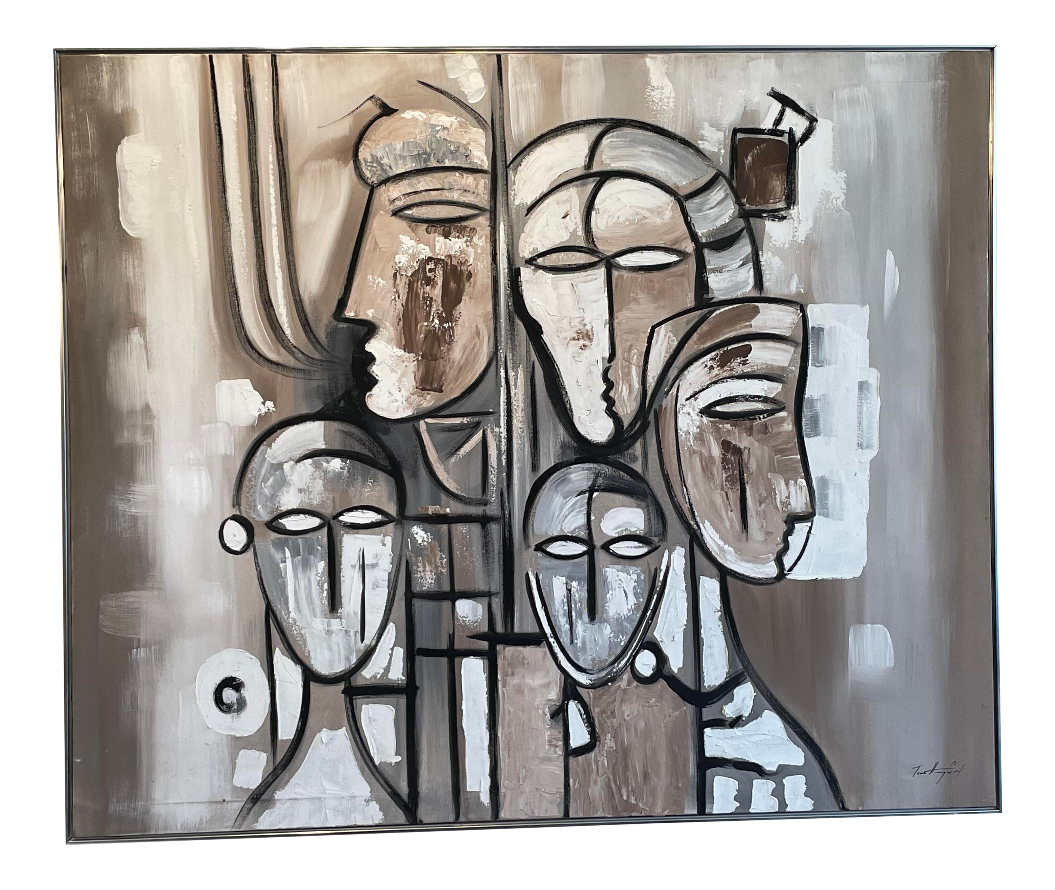 1970s Tom Hayward Abstract Figurative Framed Textile Art
