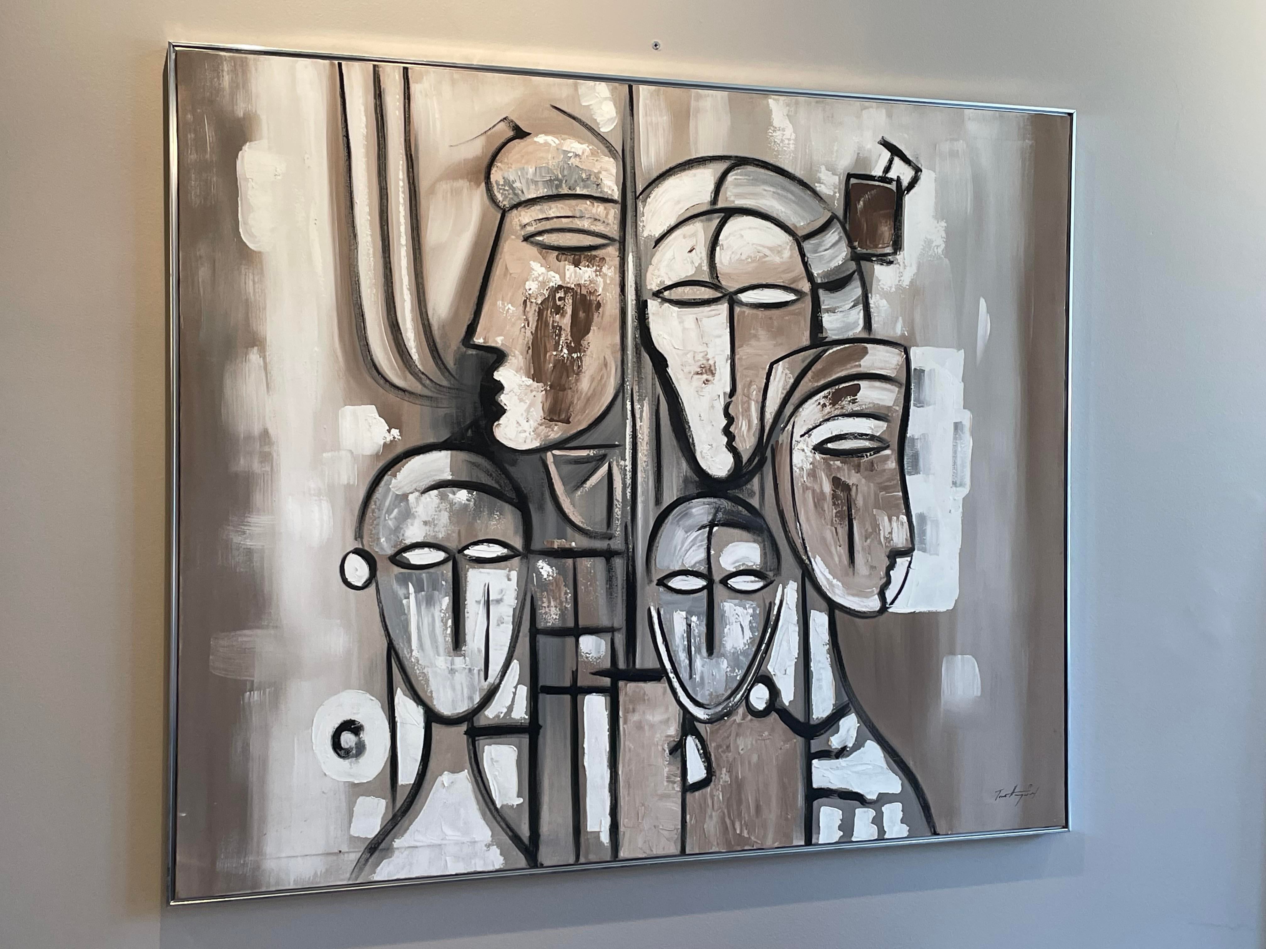 1970s Tom Hayward Abstract Figurative Framed Textile Art