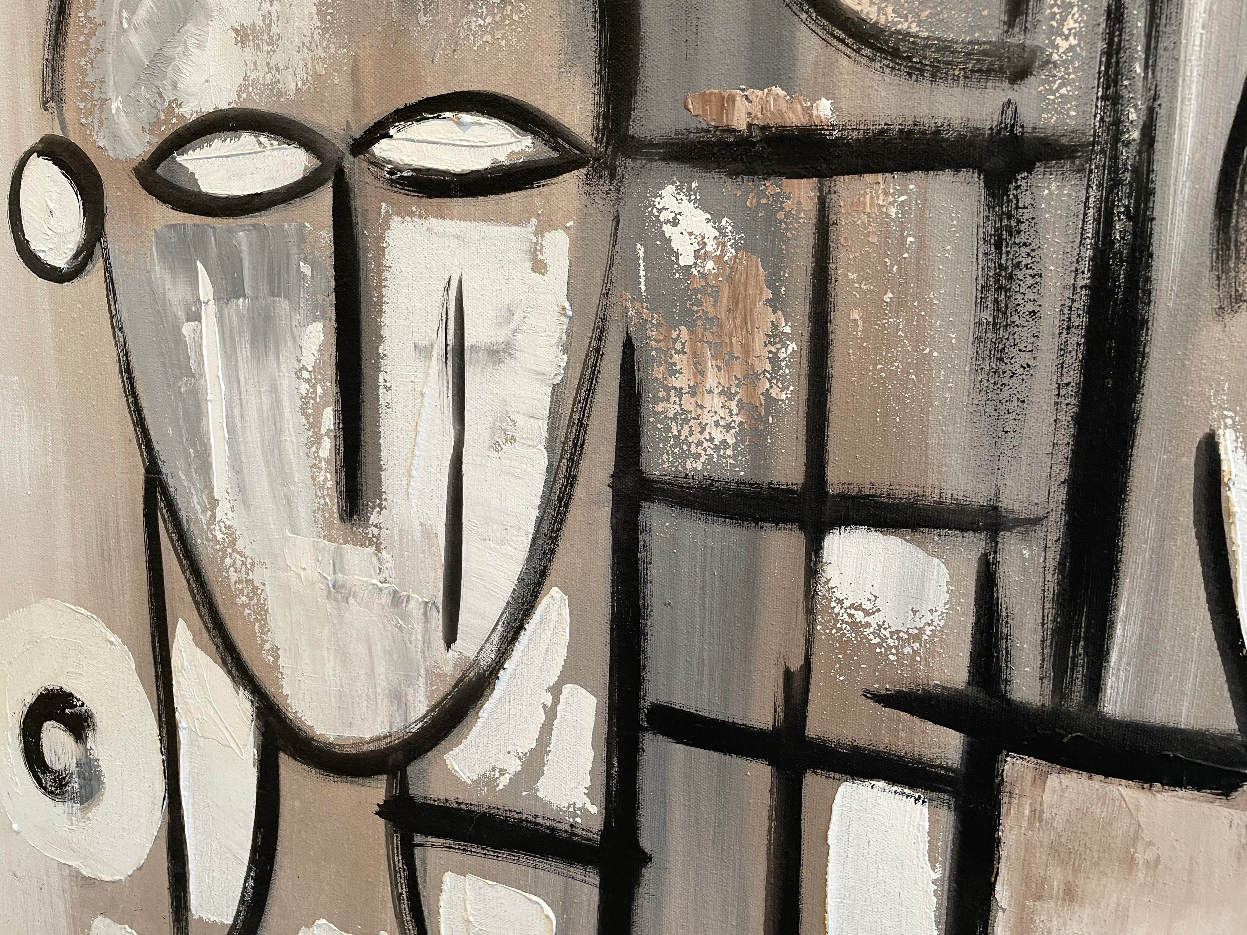 1970s Tom Hayward Abstract Figurative Framed Textile Art