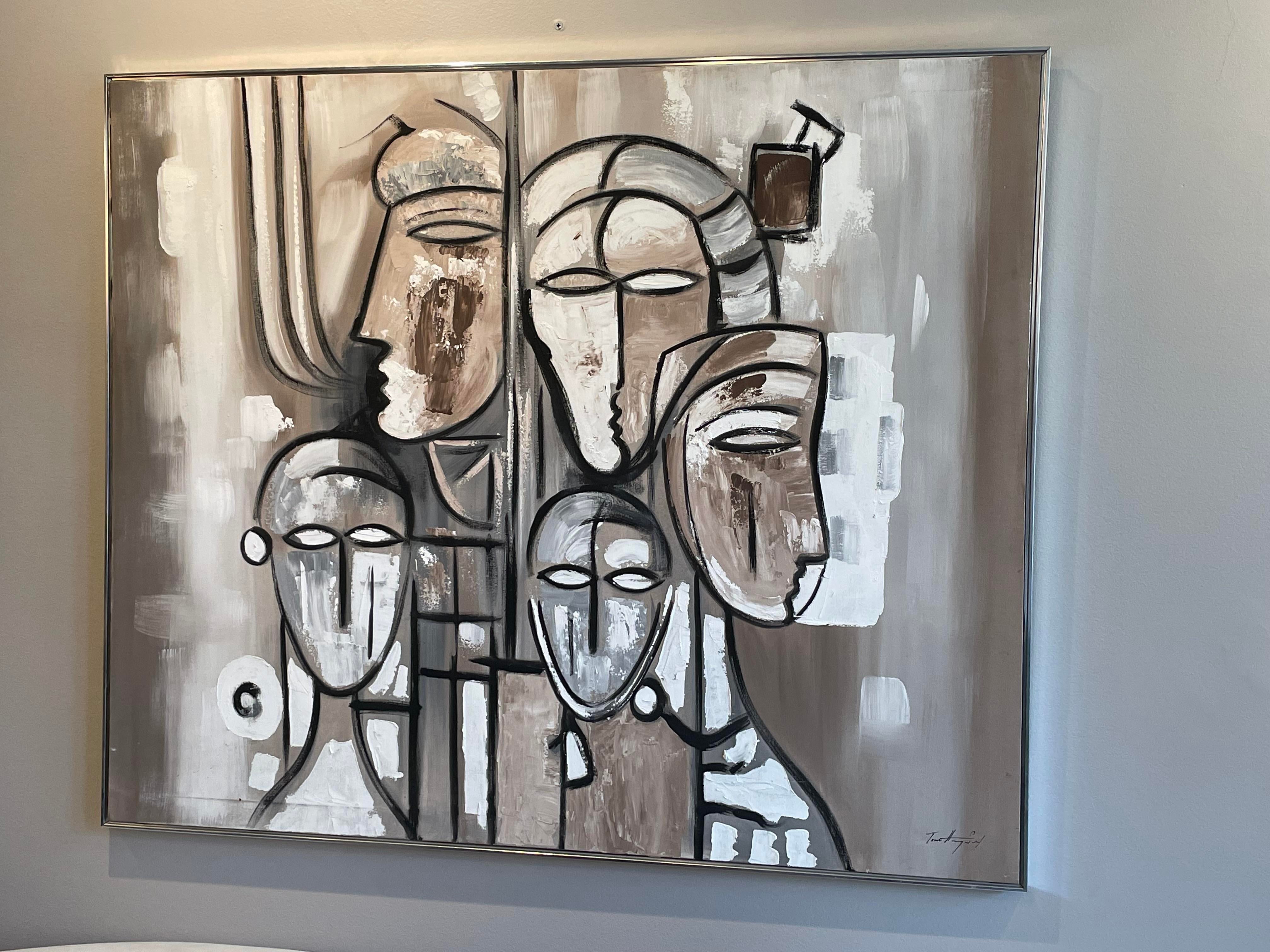 1970s Tom Hayward Abstract Figurative Framed Textile Art