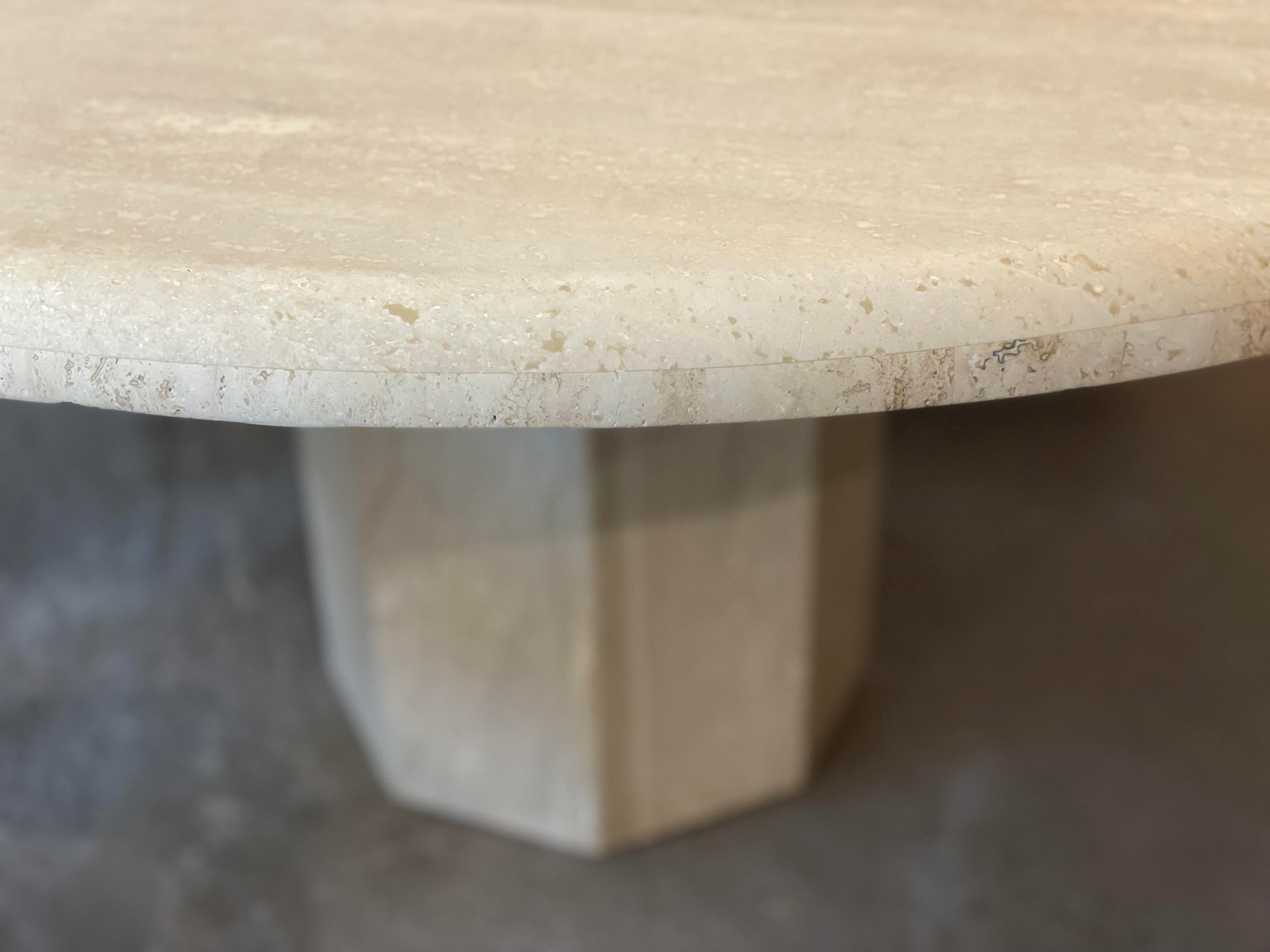 1970s Travertine Postmodern Vintage Honed Round Dining Table