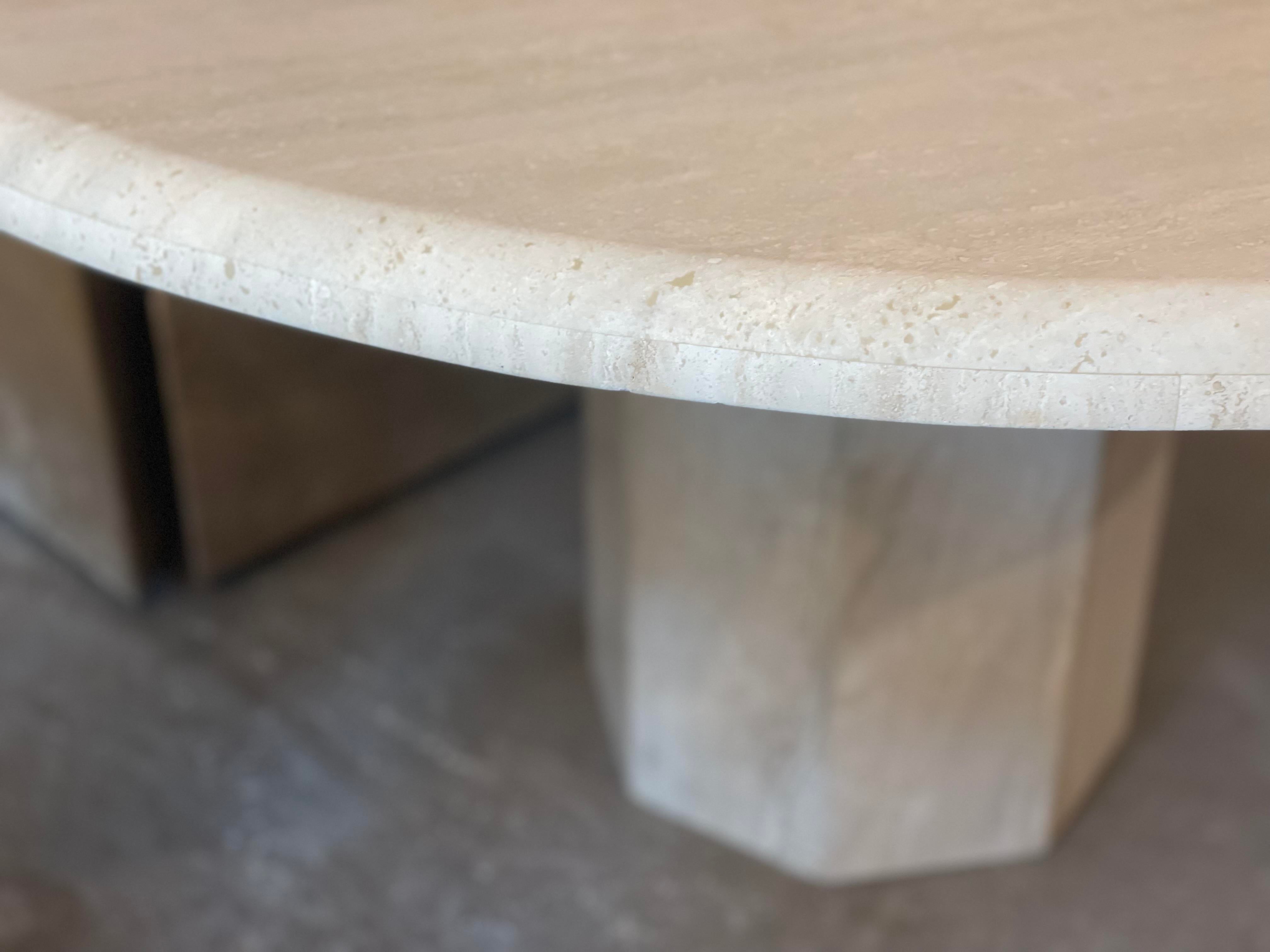1970s Travertine Postmodern Vintage Honed Round Dining Table
