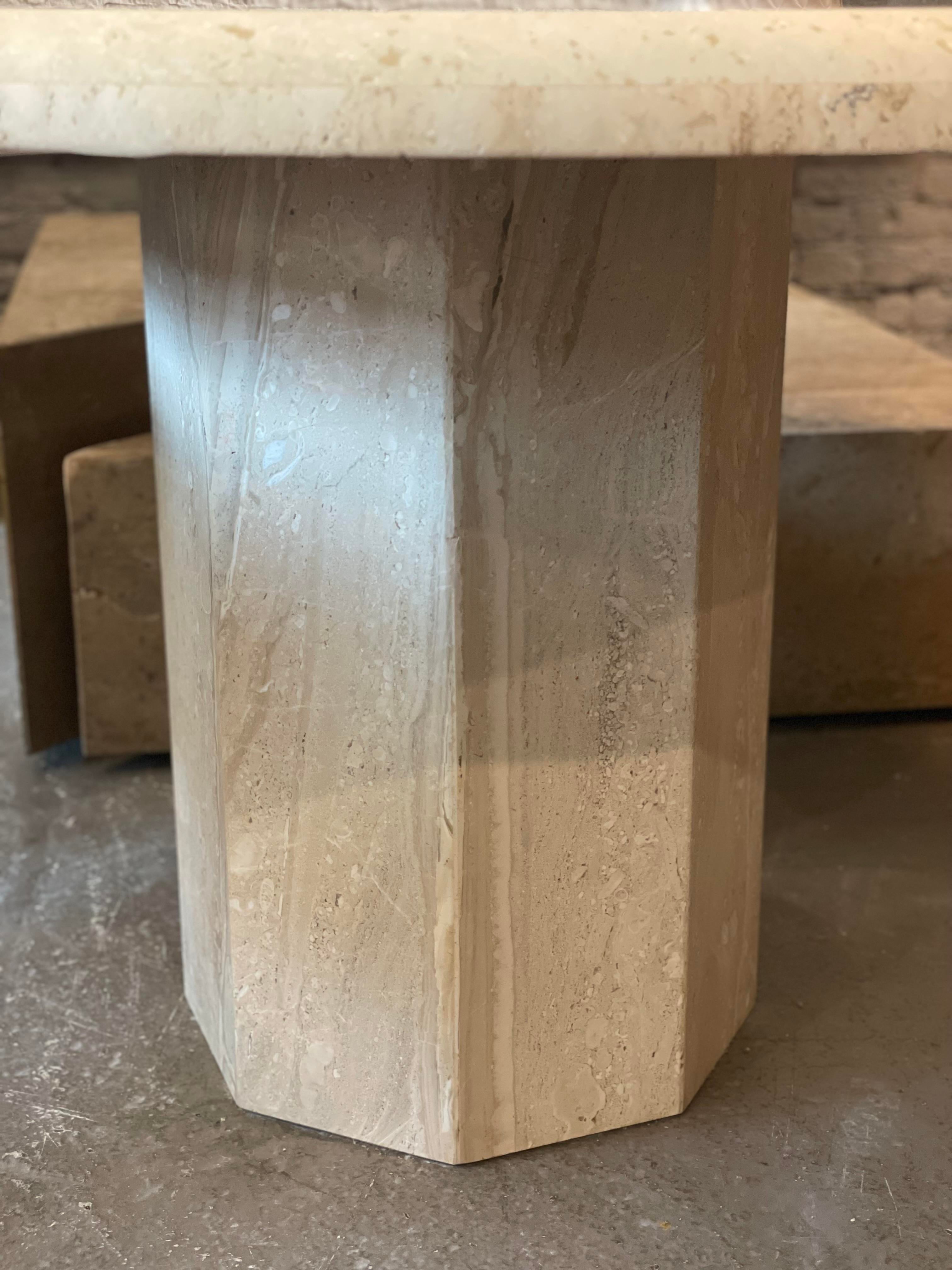 1970s Travertine Postmodern Vintage Honed Round Dining Table