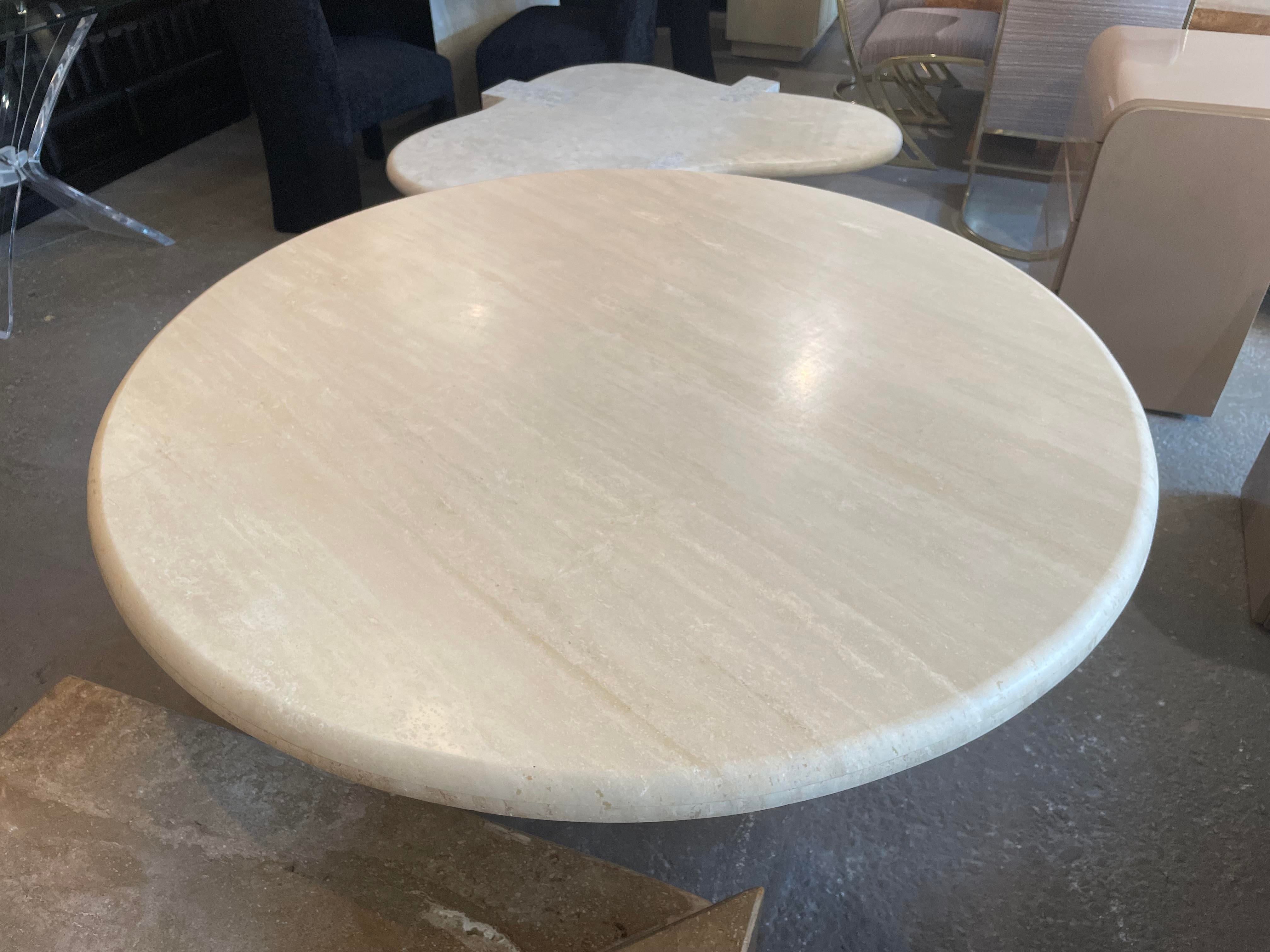 1970s Travertine Postmodern Vintage Honed Round Dining Table