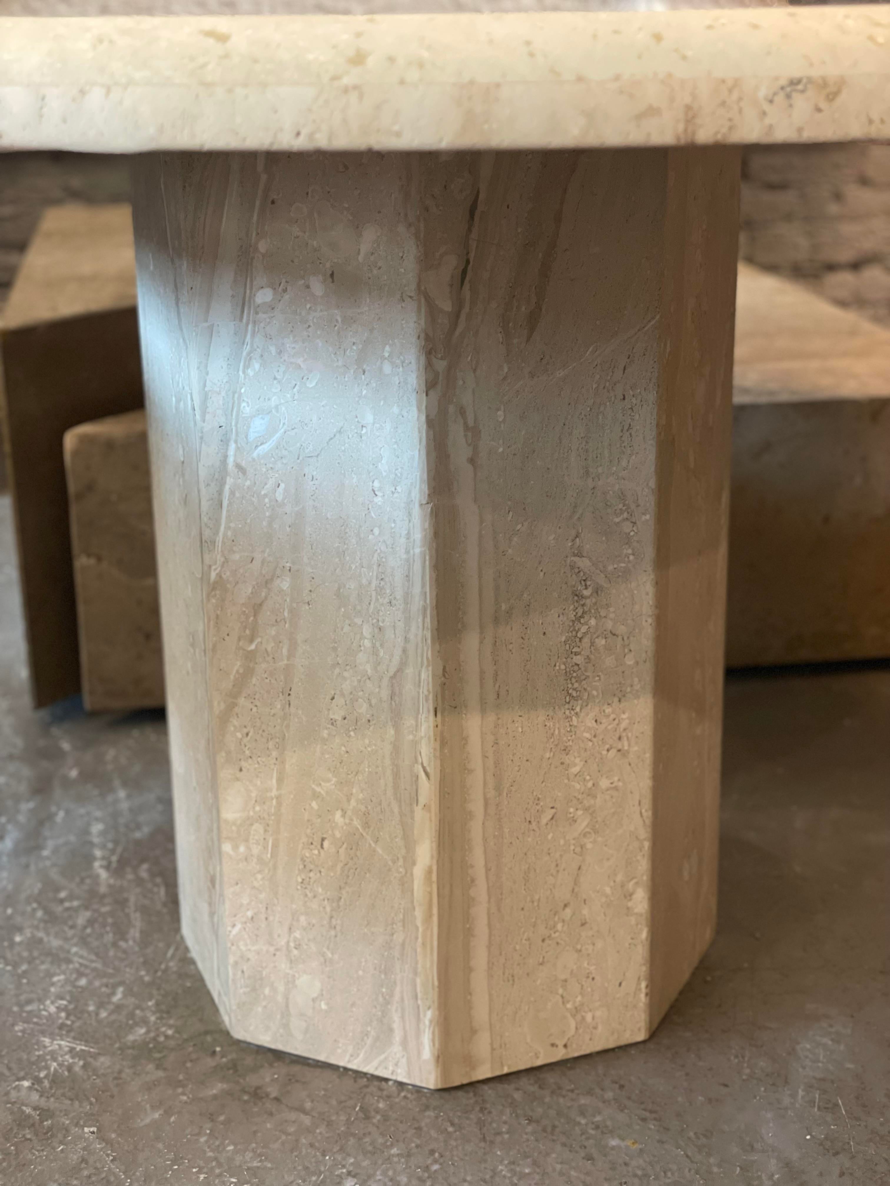 1970s Travertine Postmodern Vintage Honed Round Dining Table