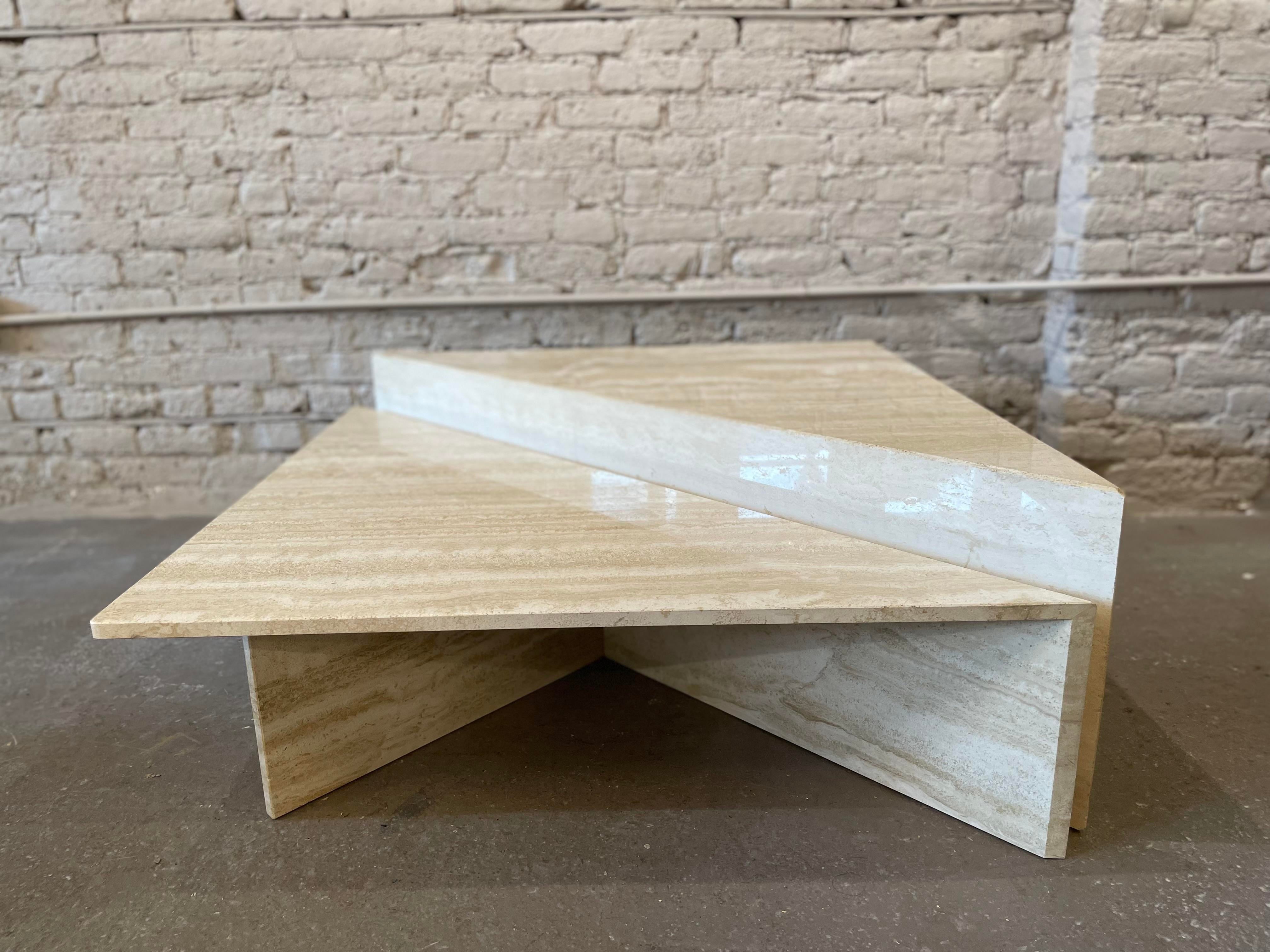1970s Up and Up Travertine Coffee Table - Set of 2