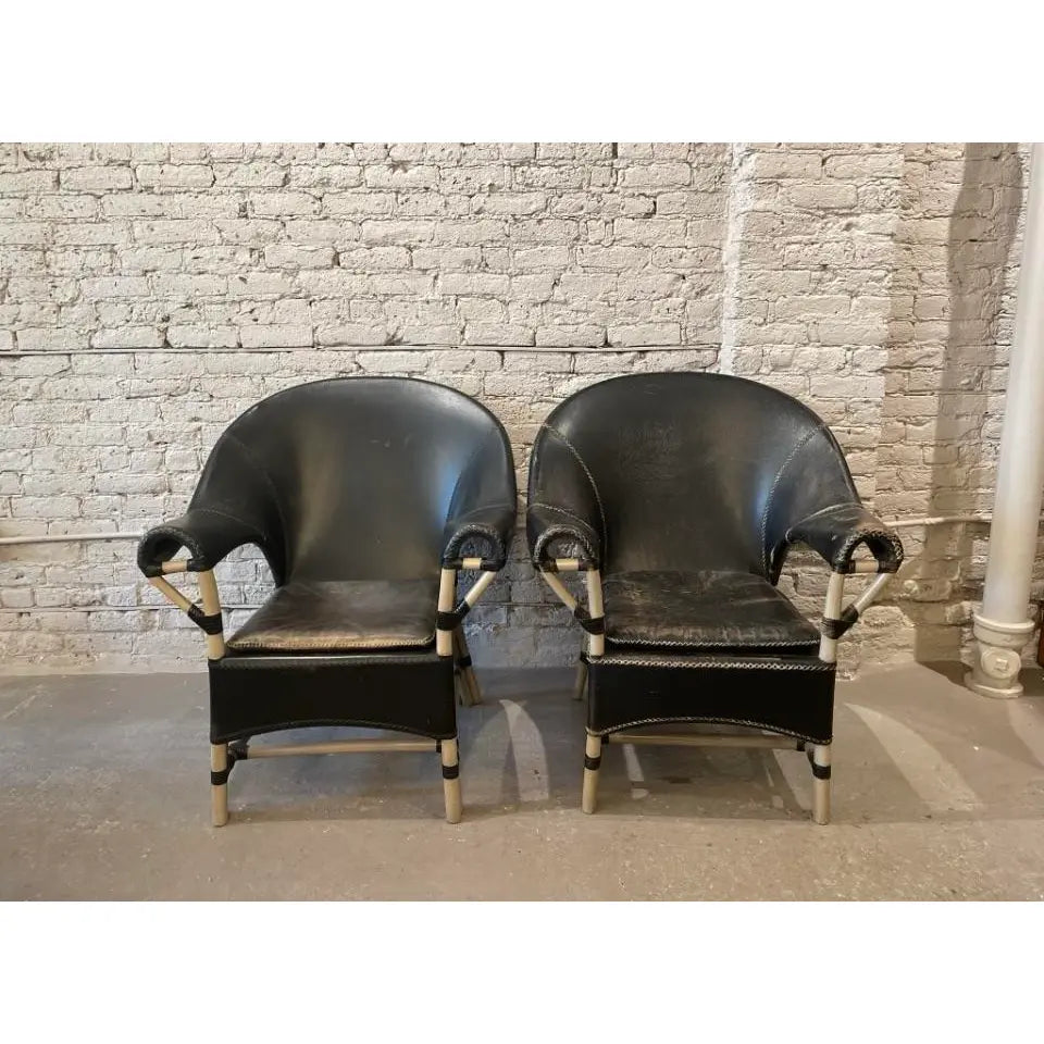 1970s Vintage Antonio Budji Layug Bamboo and Leather Chairs