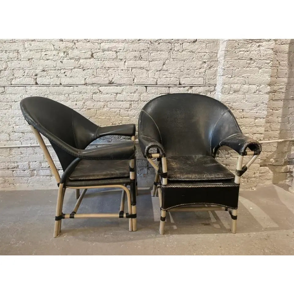 1970s Vintage Antonio Budji Layug Bamboo and Leather Chairs