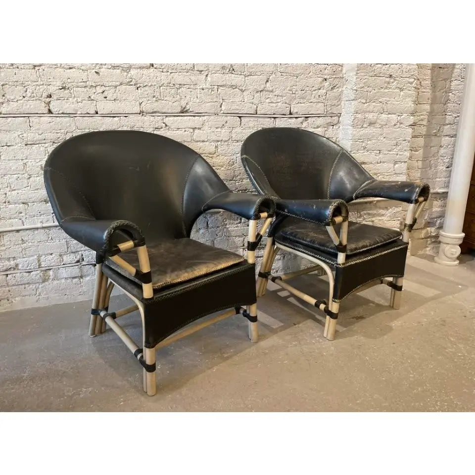 1970s Vintage Antonio Budji Layug Bamboo and Leather Chairs