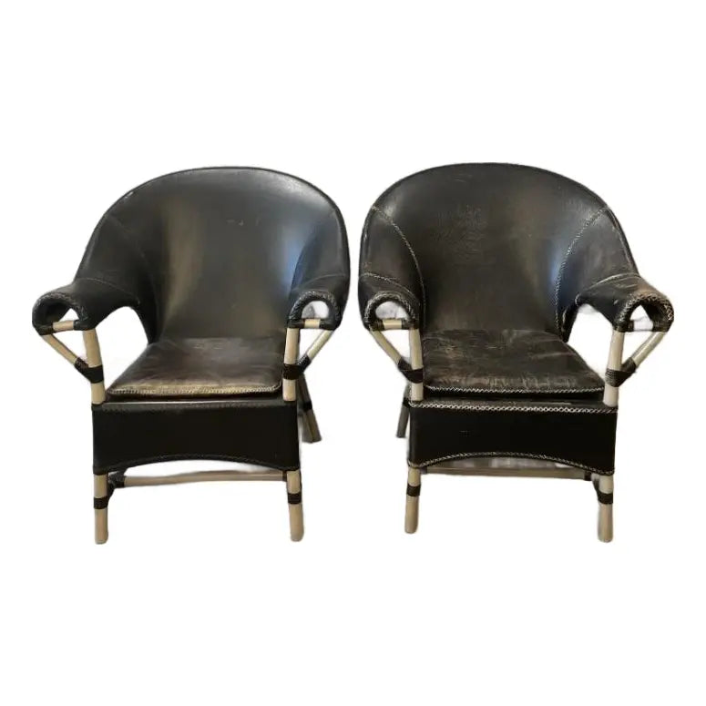 1970s Vintage Antonio Budji Layug Bamboo and Leather Chairs