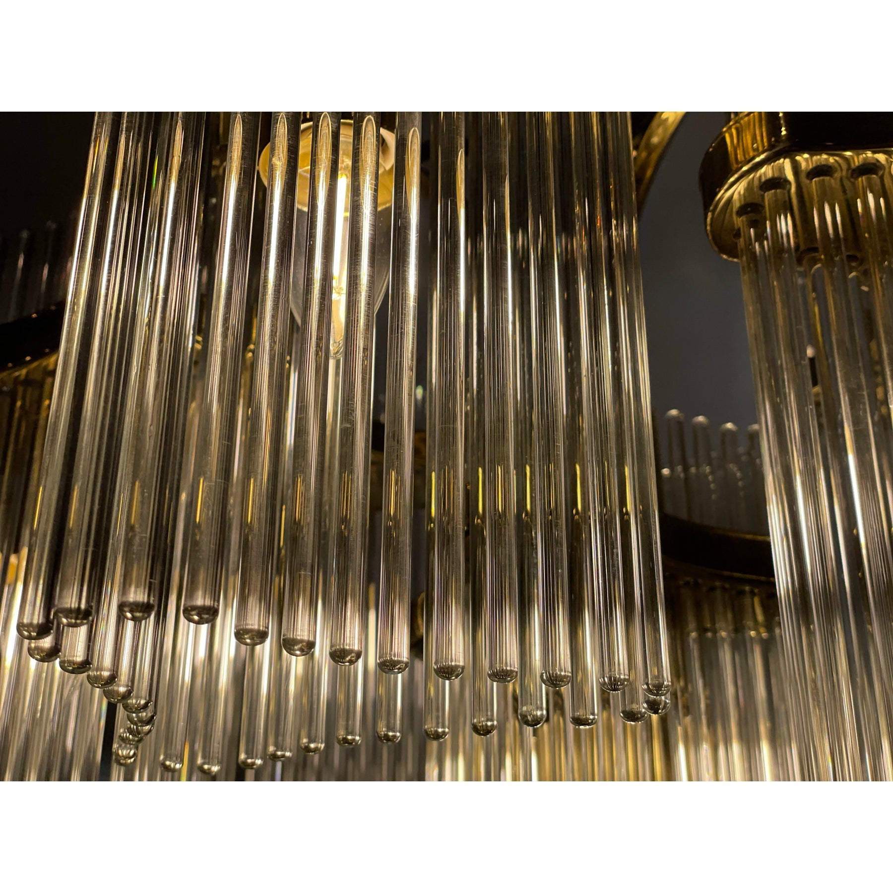 1970s Vintage Arched Italian Gaetano Sciolari Chandelier With Glass Rods and Brass