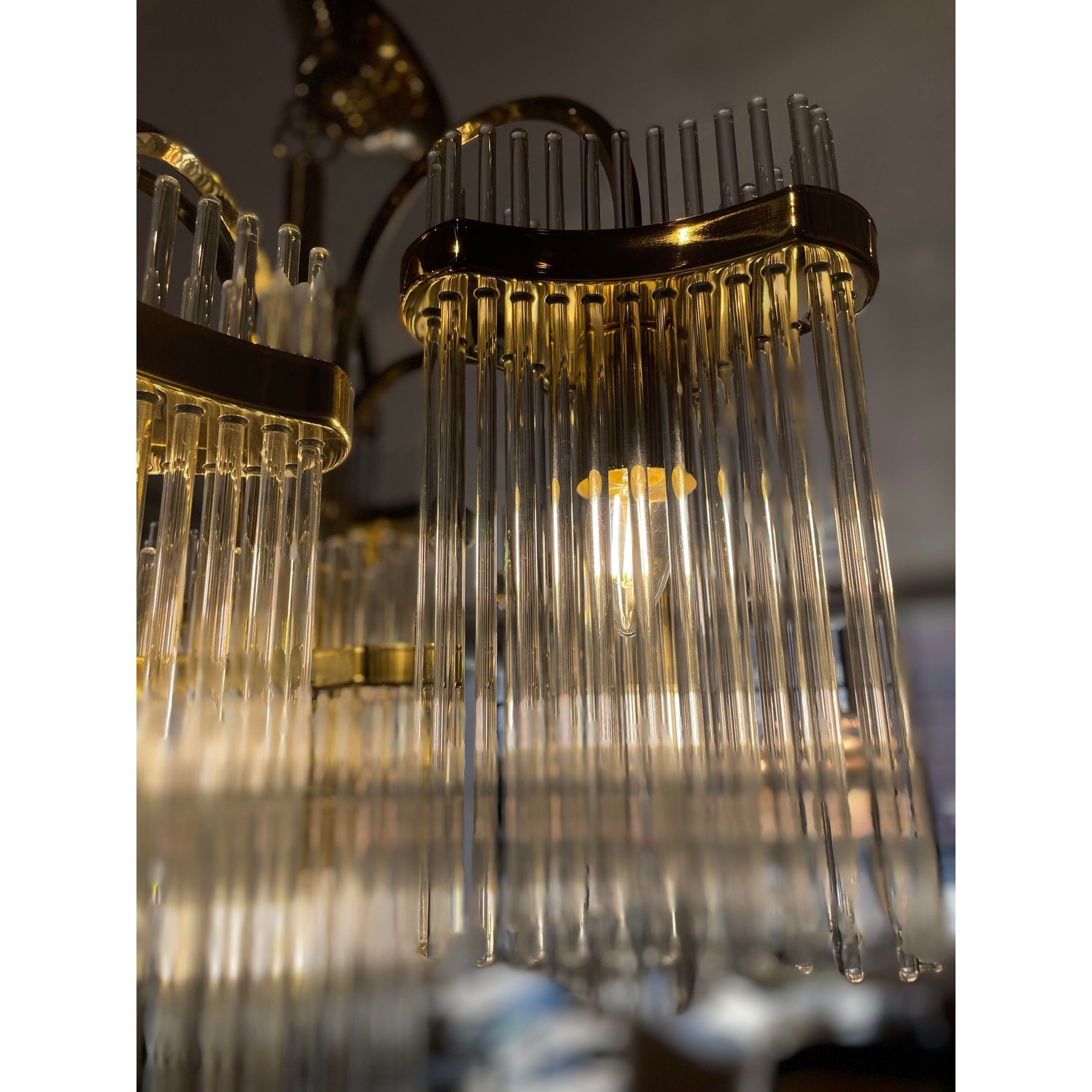 1970s Vintage Arched Italian Gaetano Sciolari Chandelier With Glass Rods and Brass