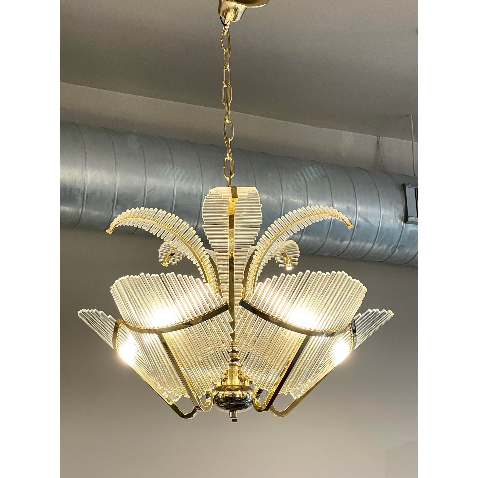 1970's Vintage Art Deco Italian Venini Palm Chandelier Glass Rods