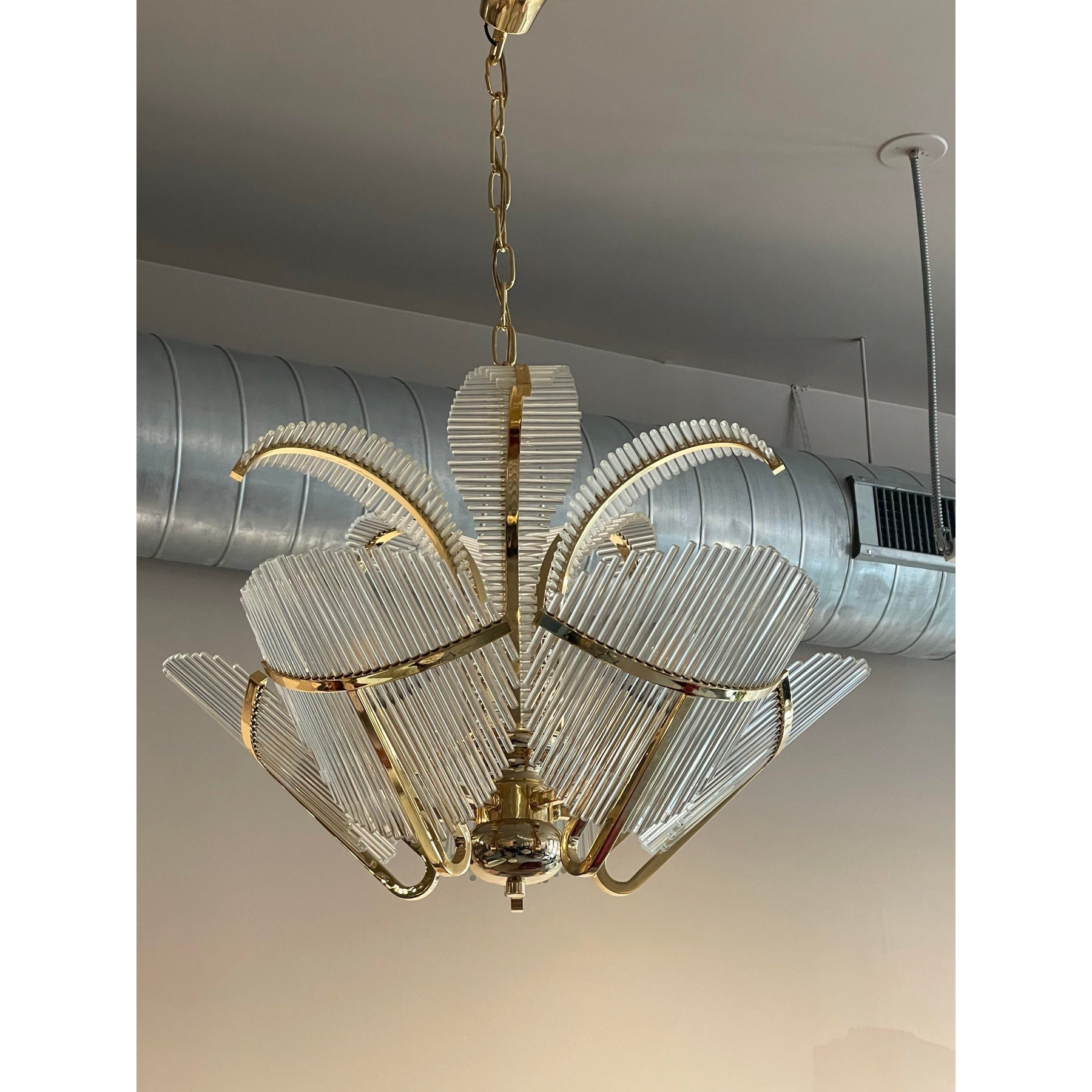 1970's Vintage Art Deco Italian Venini Palm Chandelier Glass Rods