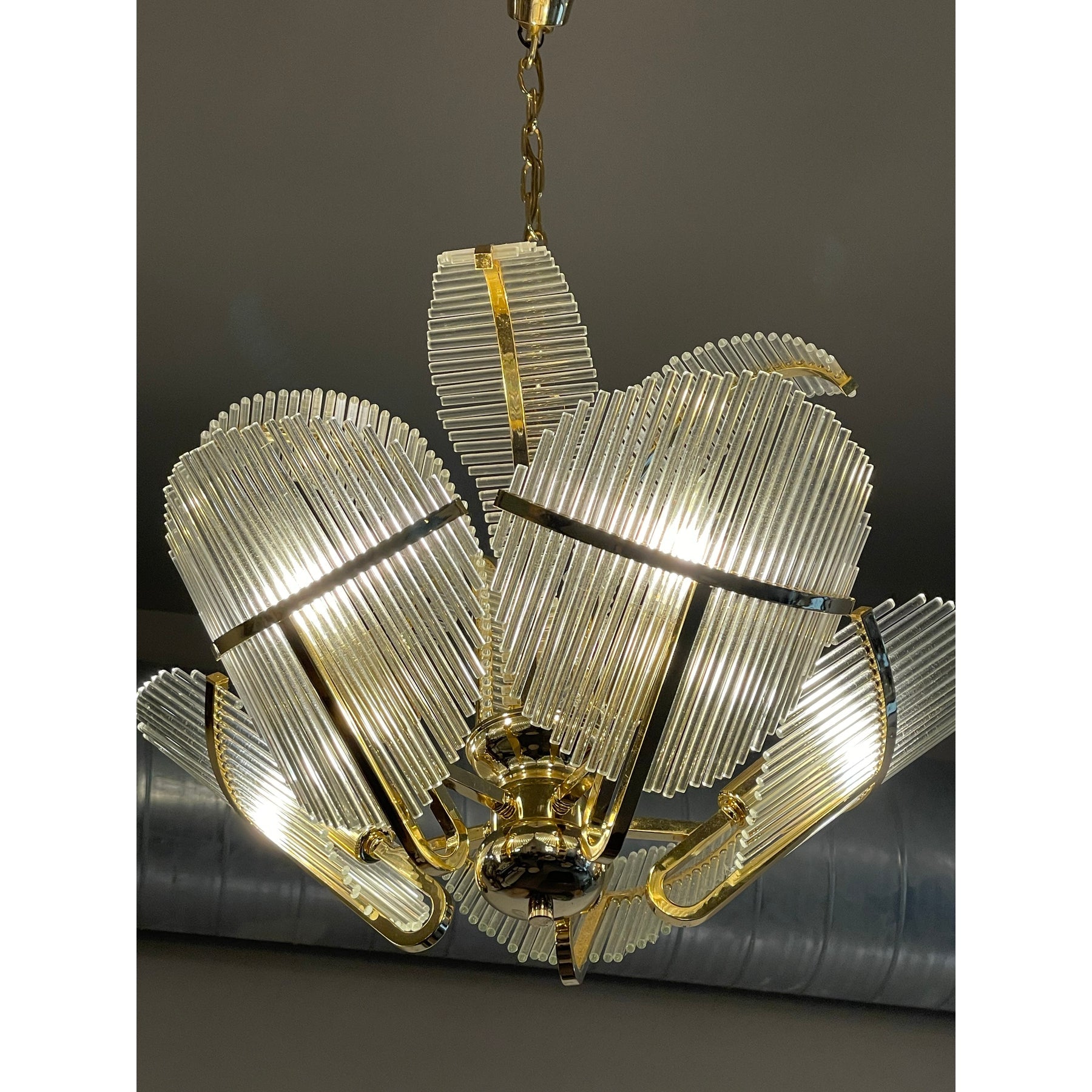 1970's Vintage Art Deco Italian Venini Palm Chandelier Glass Rods