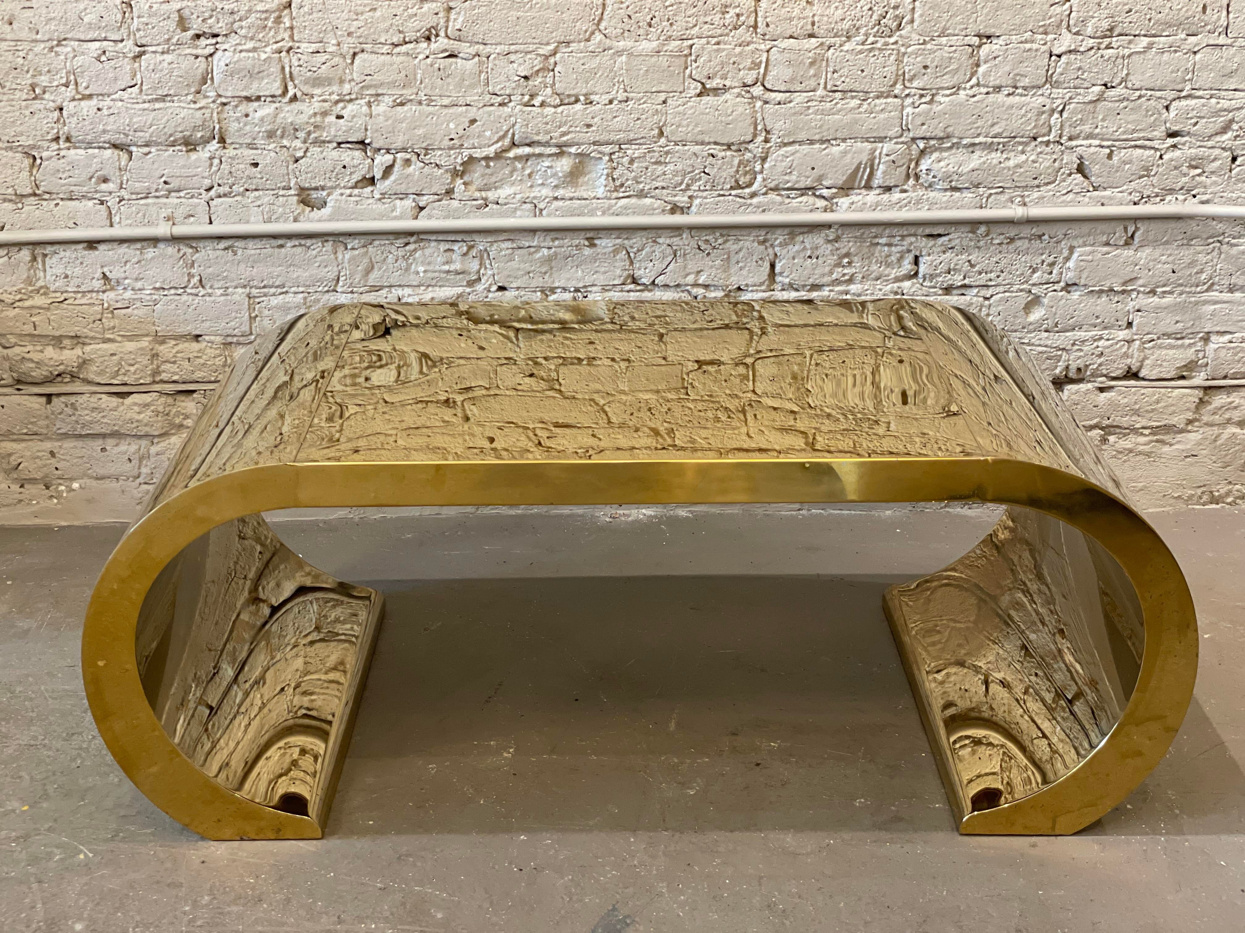 1970s Vintage Brass Waterfall Coffee Table