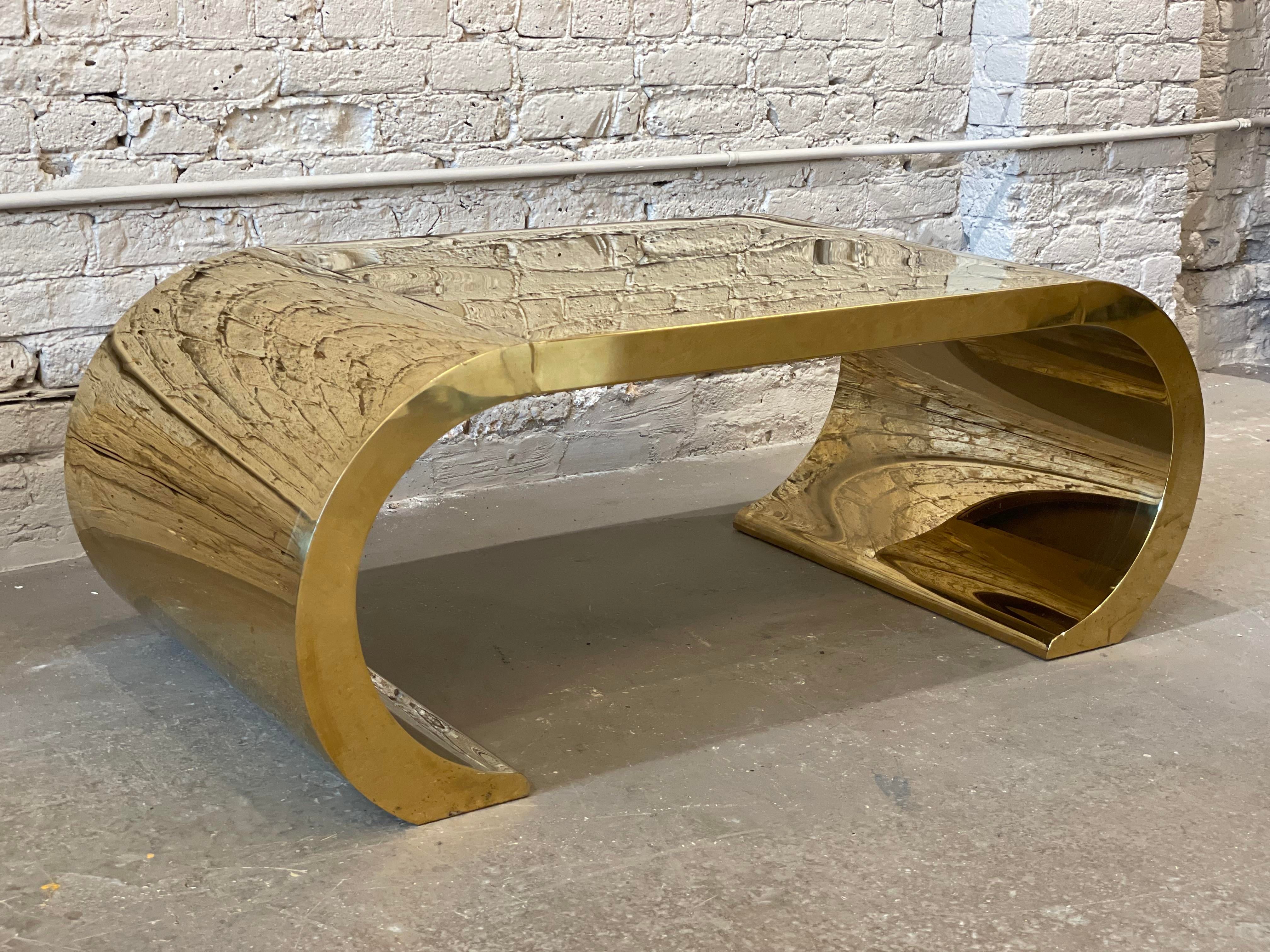 1970s Vintage Brass Waterfall Coffee Table