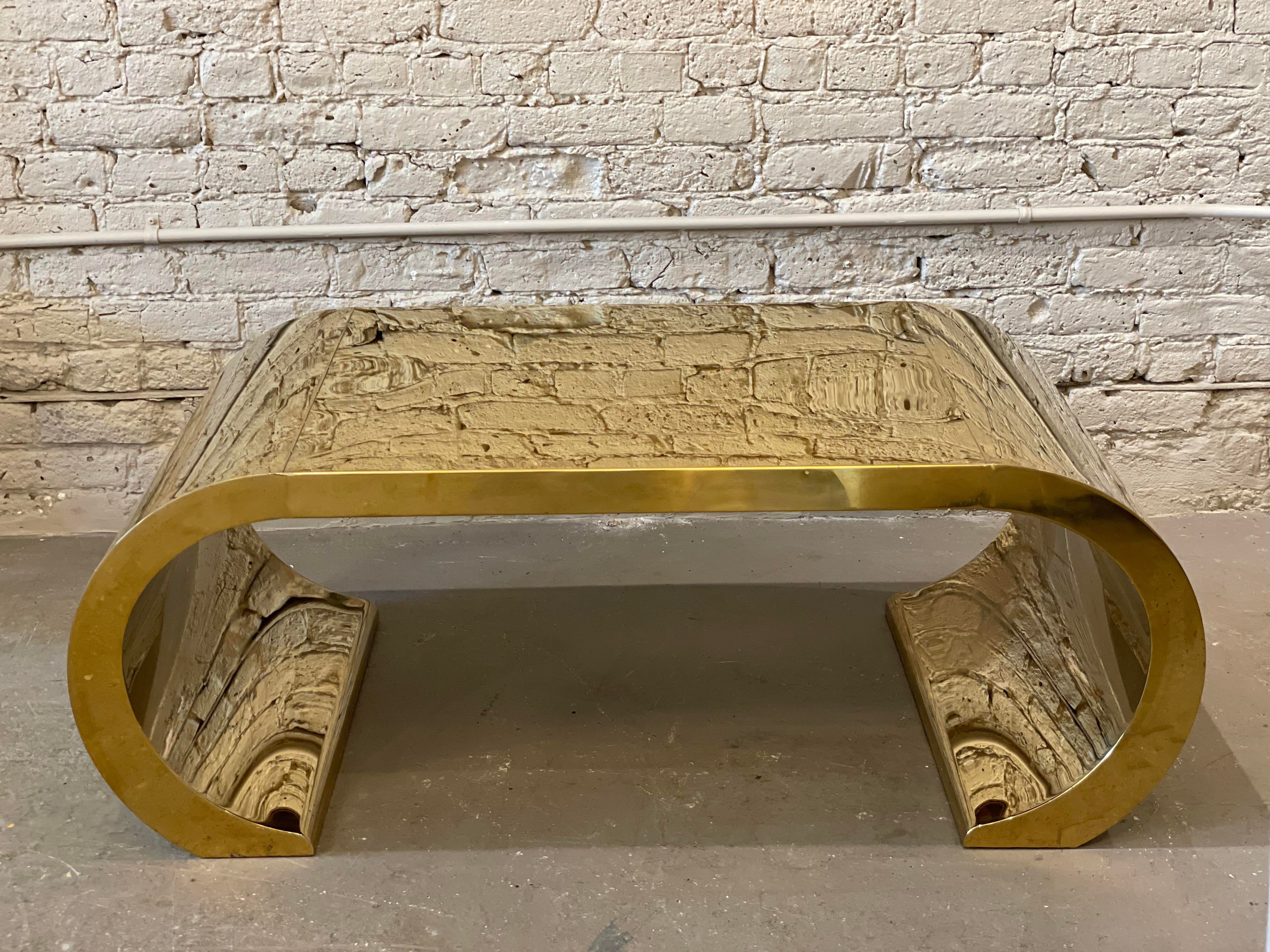 1970s Vintage Brass Waterfall Coffee Table