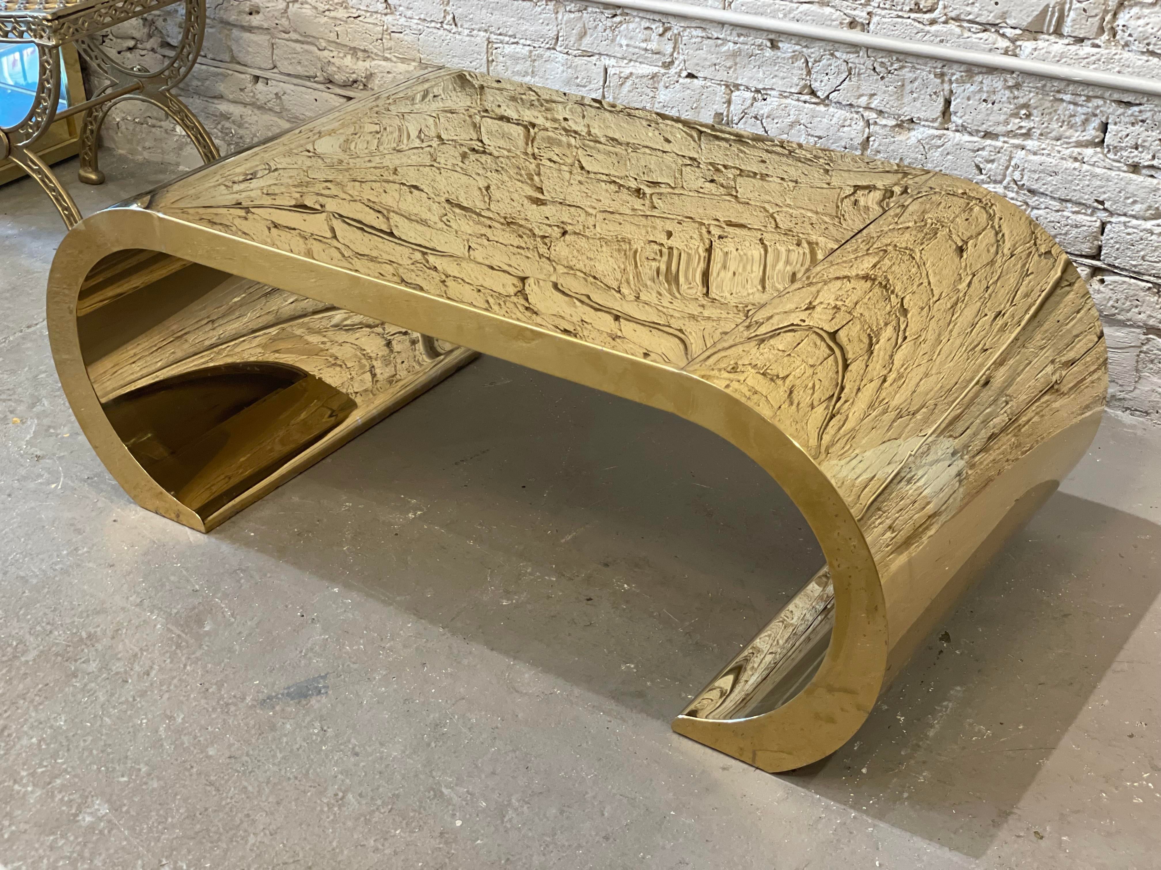 1970s Vintage Brass Waterfall Coffee Table