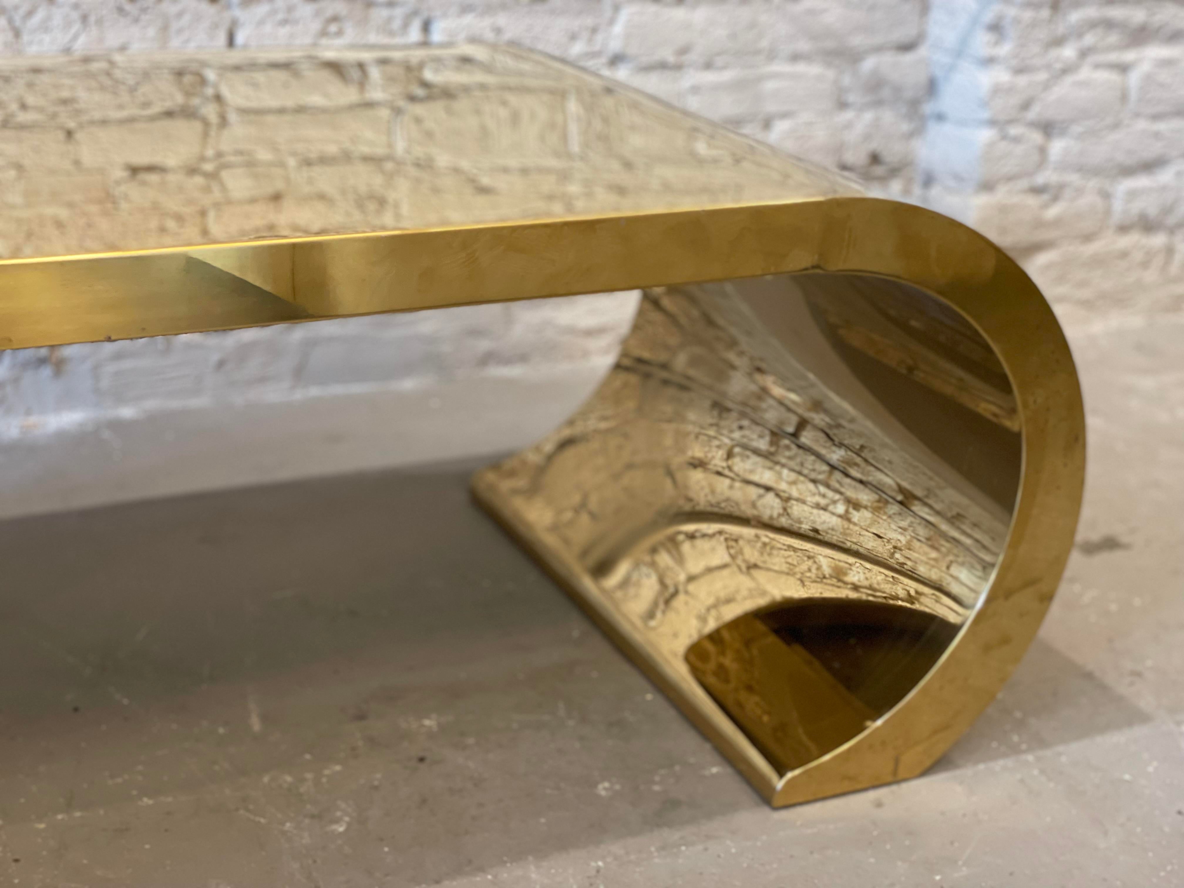 1970s Vintage Brass Waterfall Coffee Table