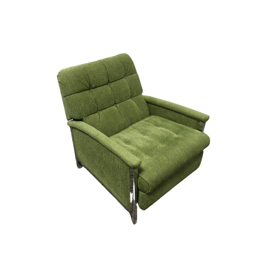 1970s Vintage Chrome BarcaLounger Green Recliner