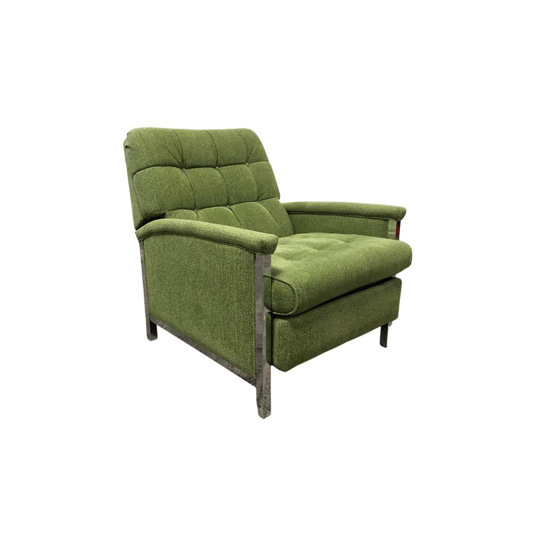 1970s Vintage Chrome BarcaLounger Green Recliner
