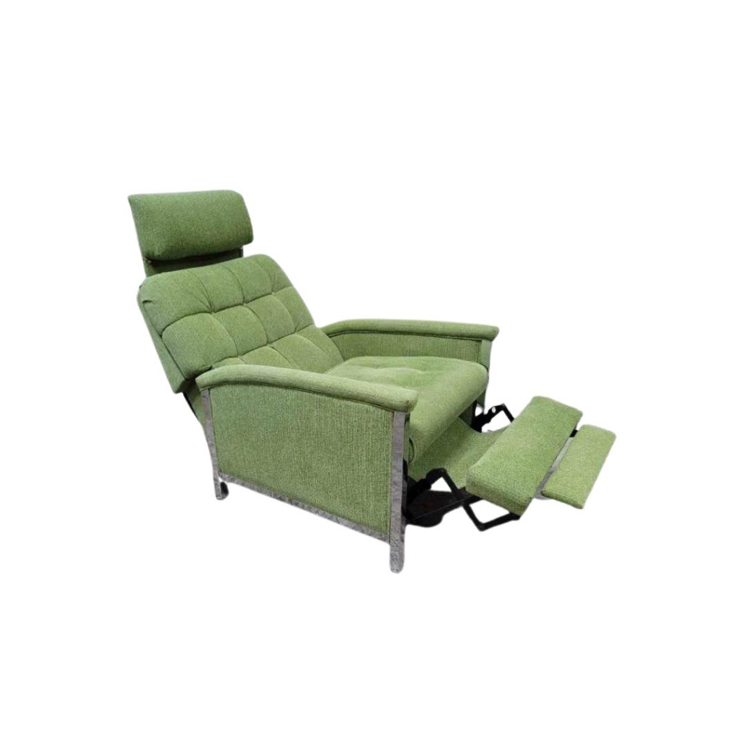 1970s Vintage Chrome BarcaLounger Green Recliner