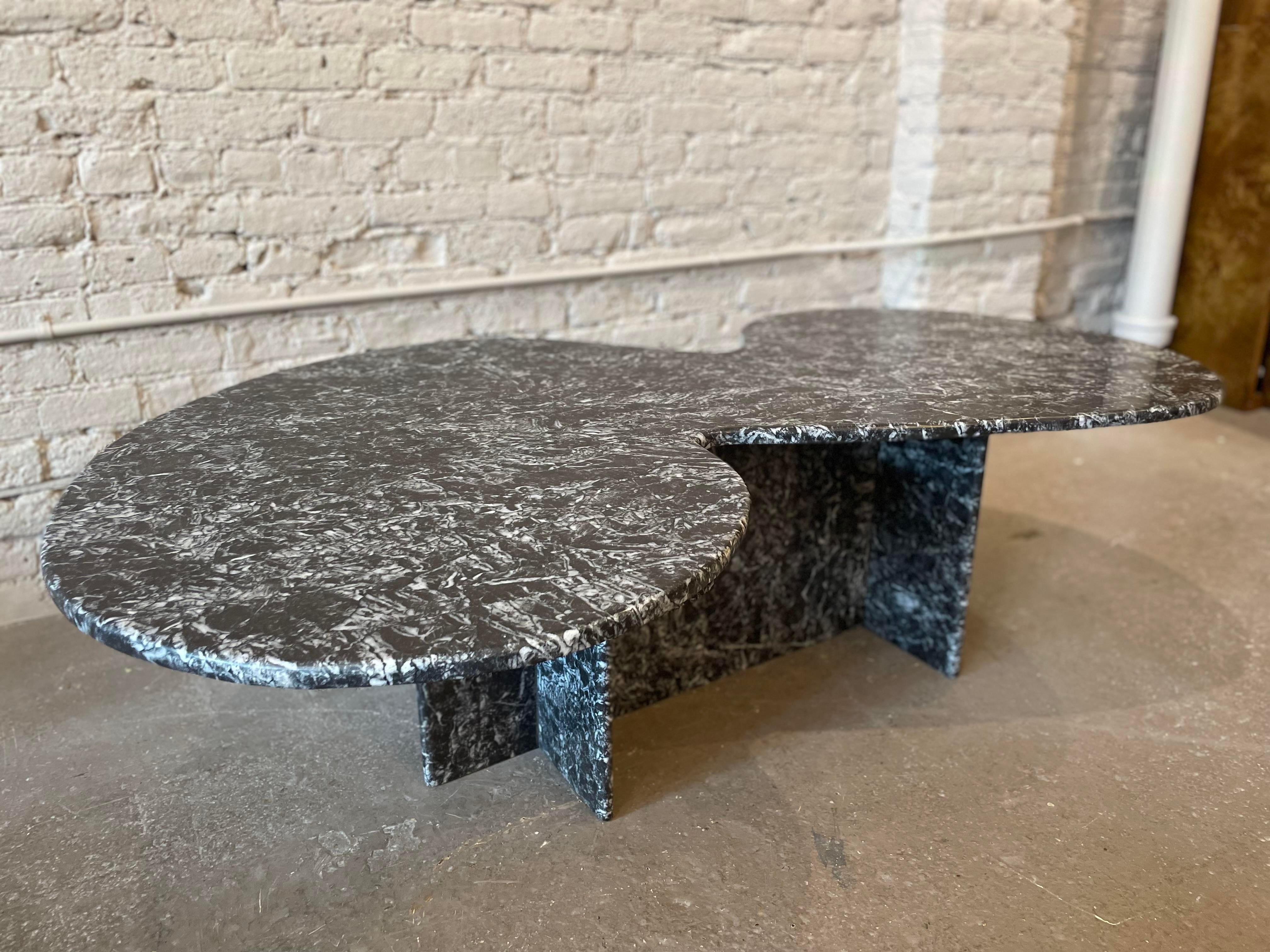 1970s Vintage Custom Made Black and White Marble Coffee Table Nero Marquina
