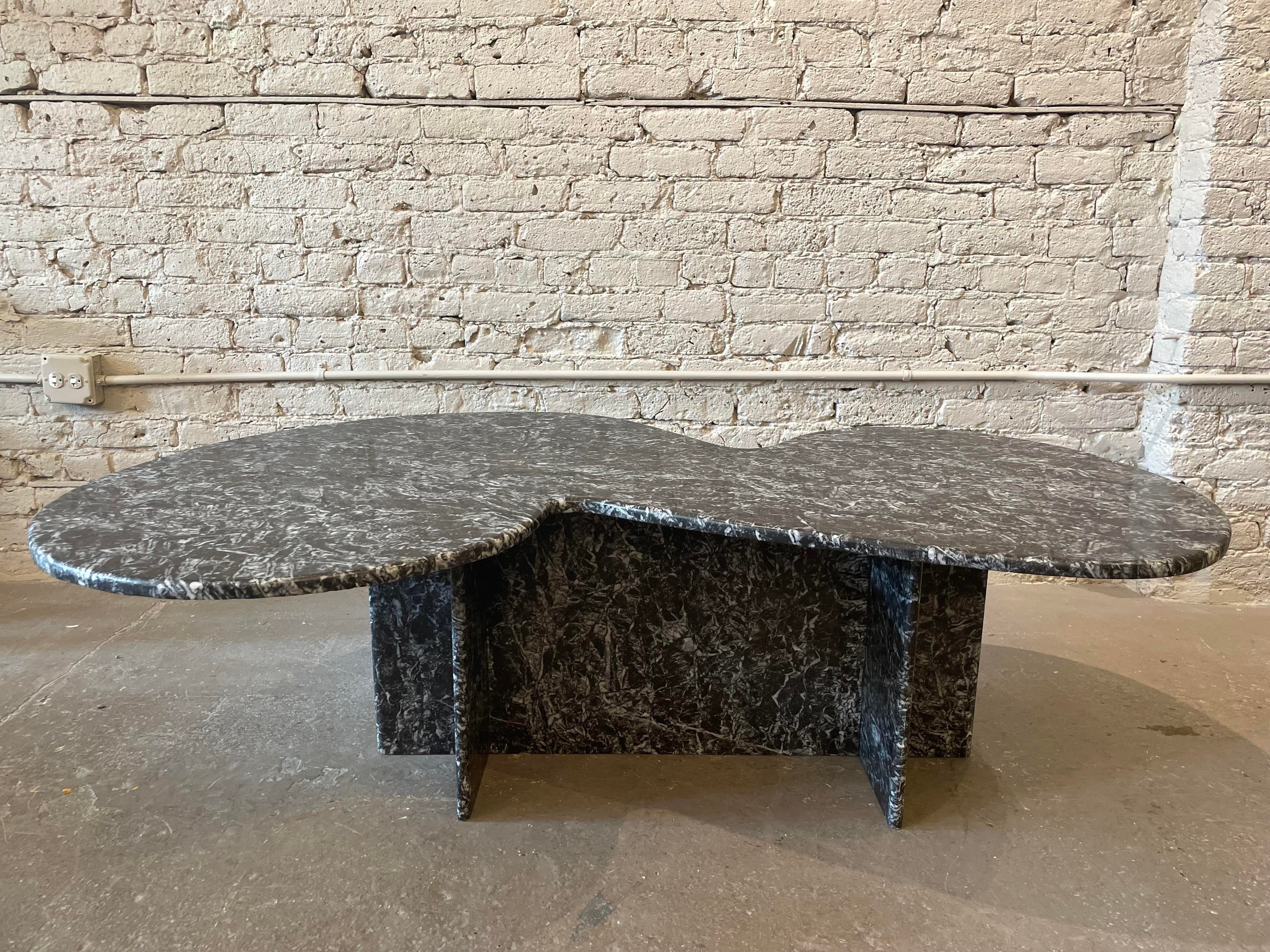 1970s Vintage Custom Made Black and White Marble Coffee Table Nero Marquina