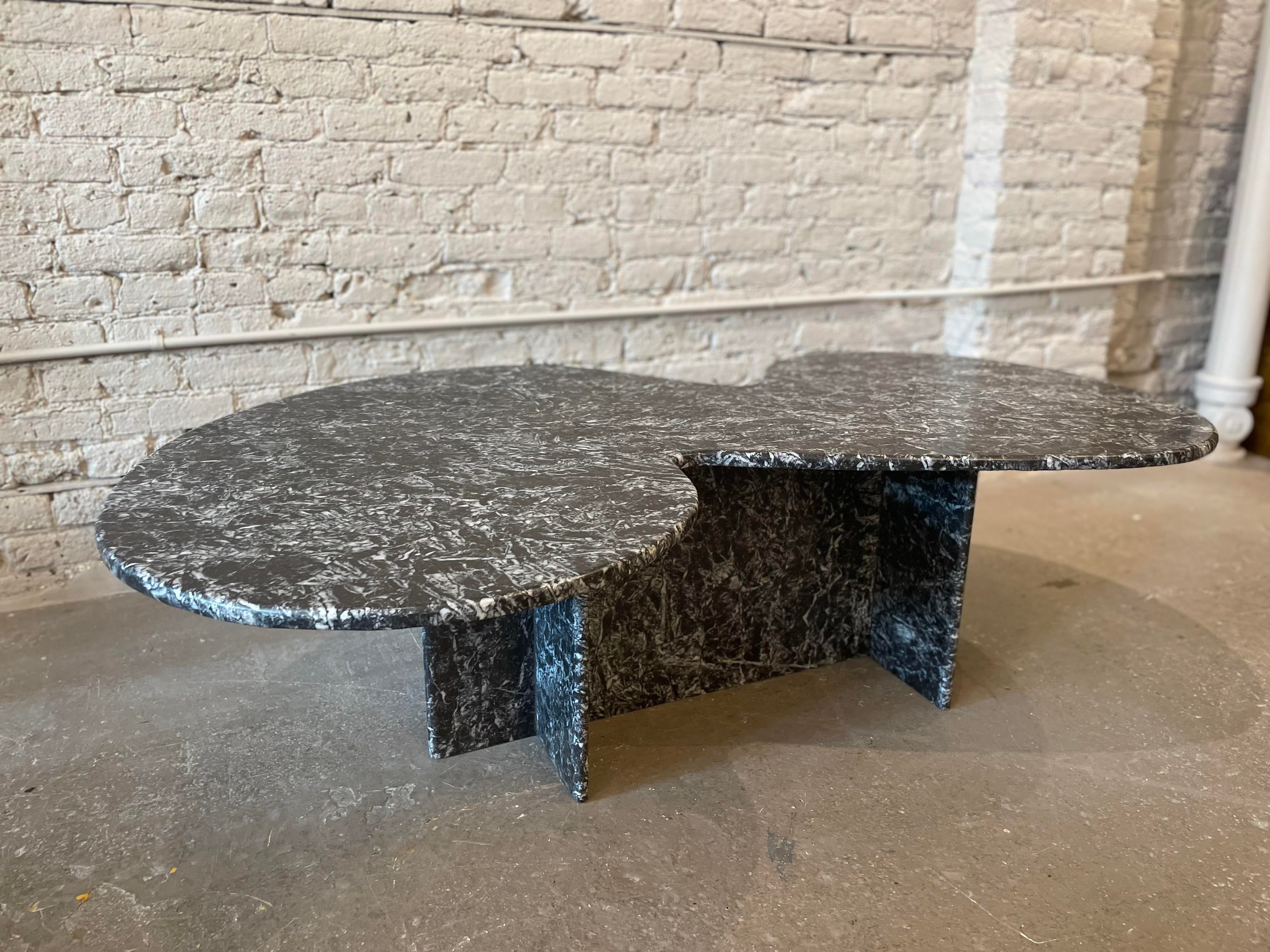 1970s Vintage Custom Made Black and White Marble Coffee Table Nero Marquina