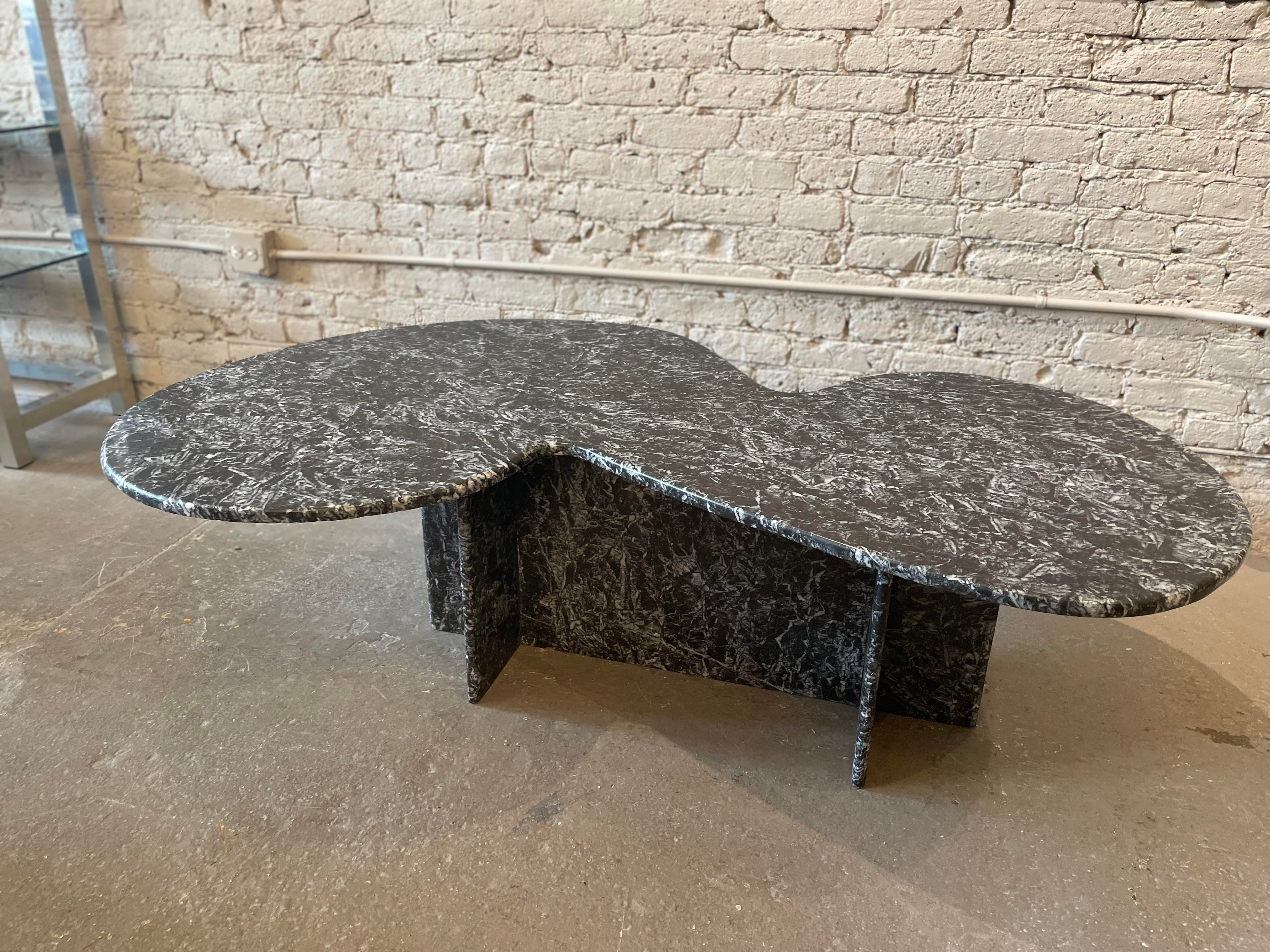 1970s Vintage Custom Made Black and White Marble Coffee Table Nero Marquina