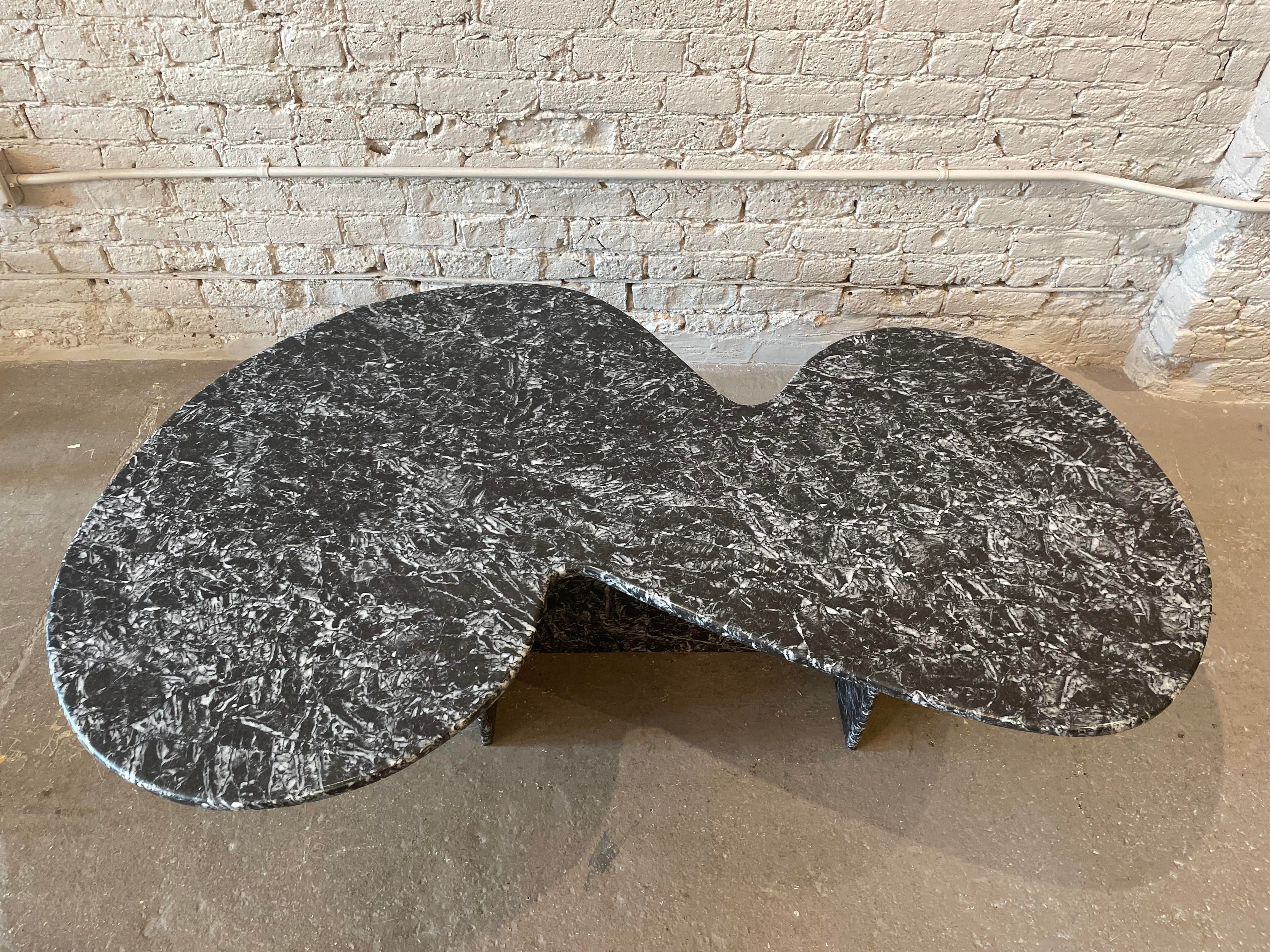 1970s Vintage Custom Made Black and White Marble Coffee Table Nero Marquina