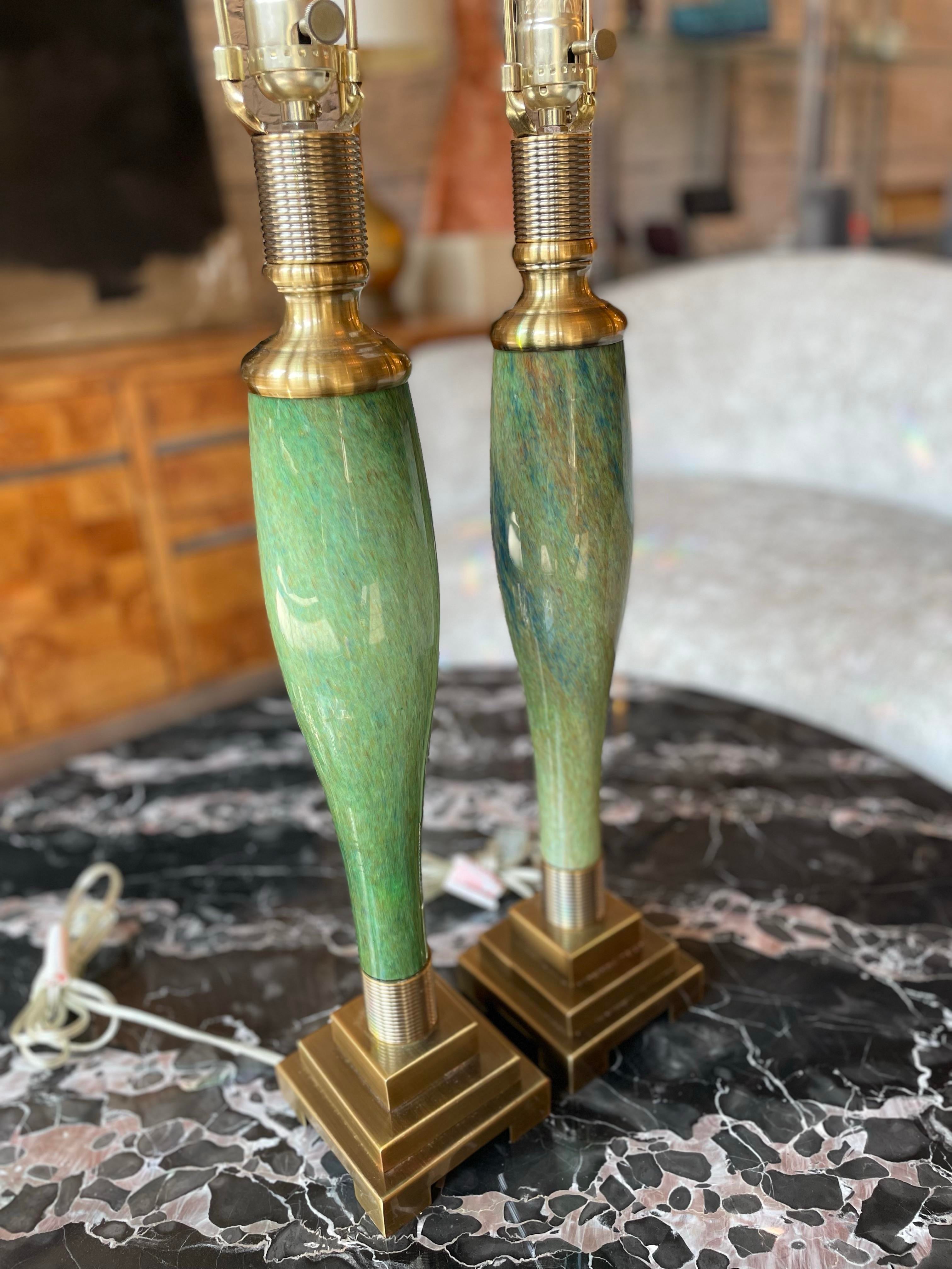 1970s Vintage Green Geometric Lamps