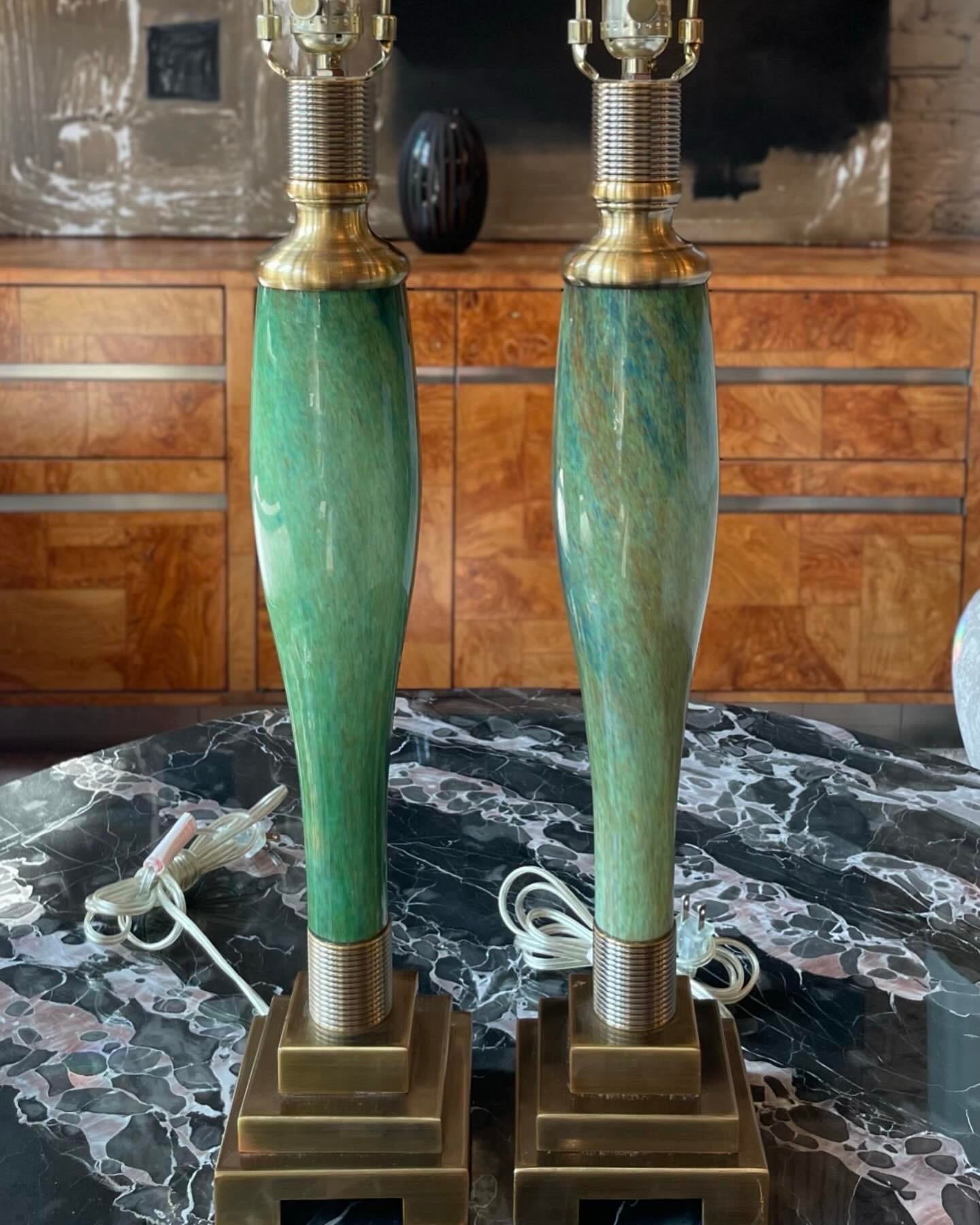 1970s Vintage Green Geometric Lamps