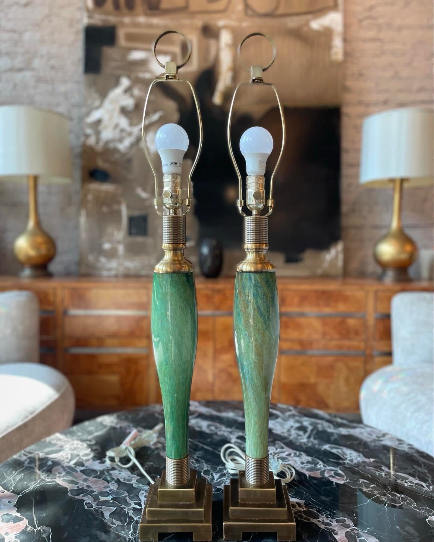 1970s Vintage Green Geometric Lamps