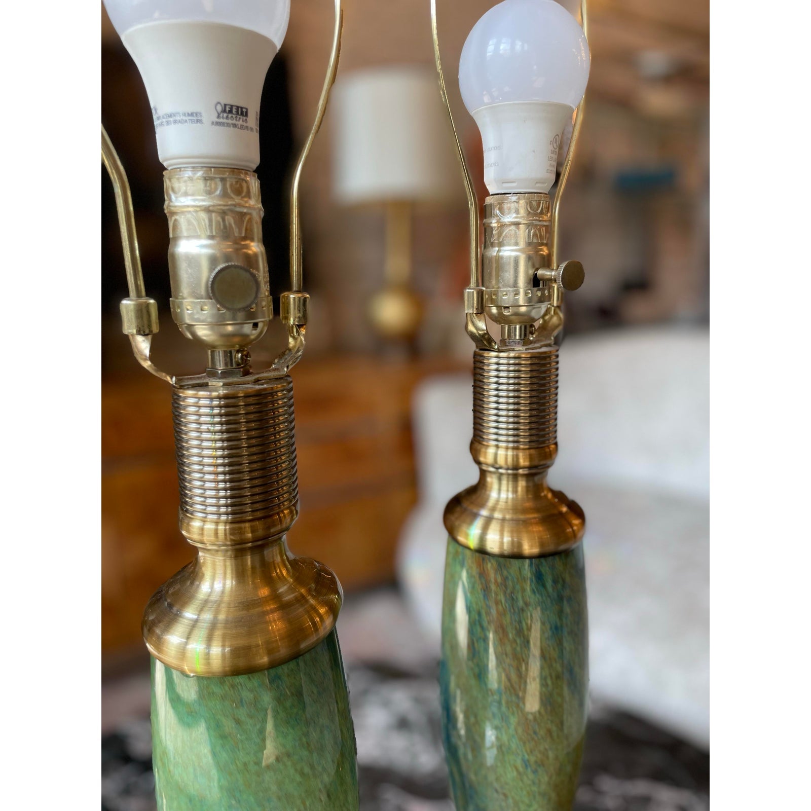 1970s Vintage Green Geometric Lamps
