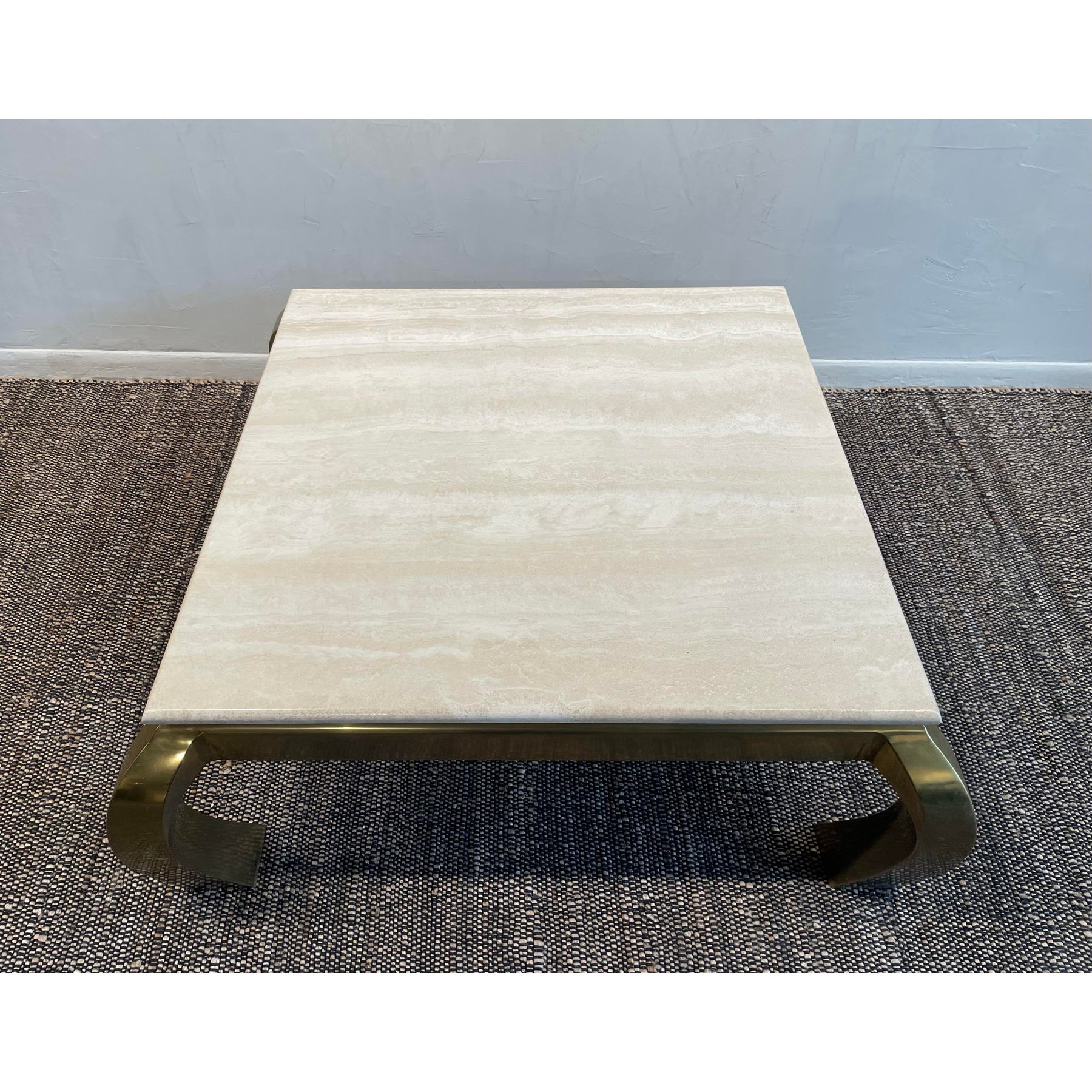 1970s Vintage in the Manner of Hendredon Hollywood Regency Brass and Travertine Coffee Table