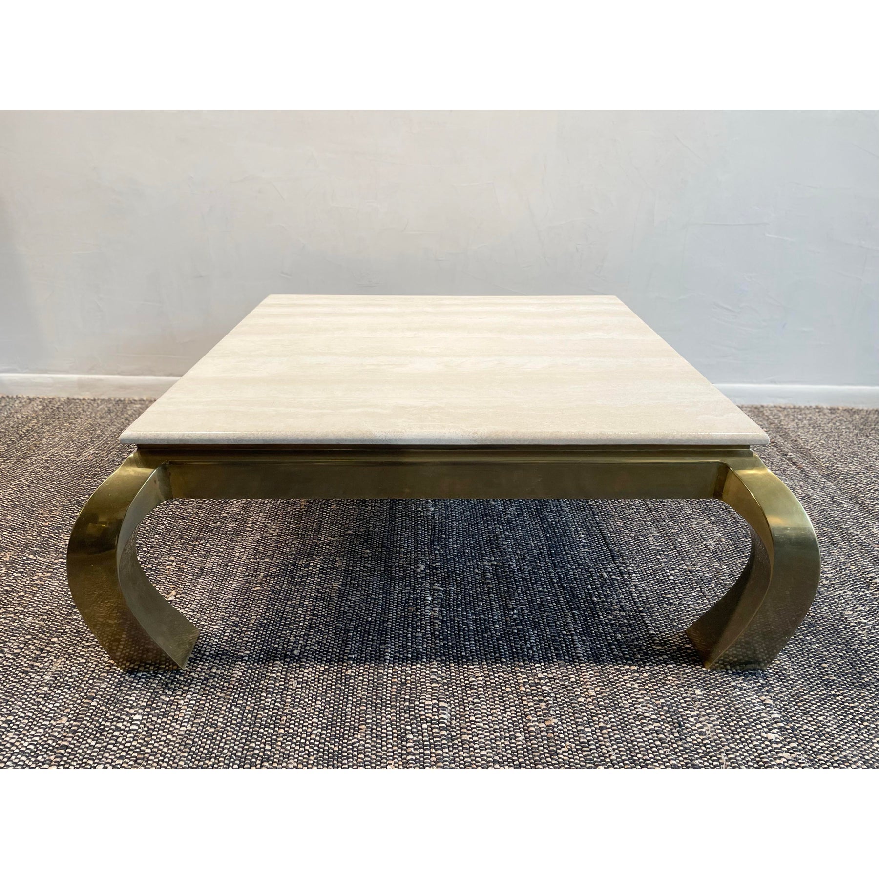 1970s Vintage in the Manner of Hendredon Hollywood Regency Brass and Travertine Coffee Table