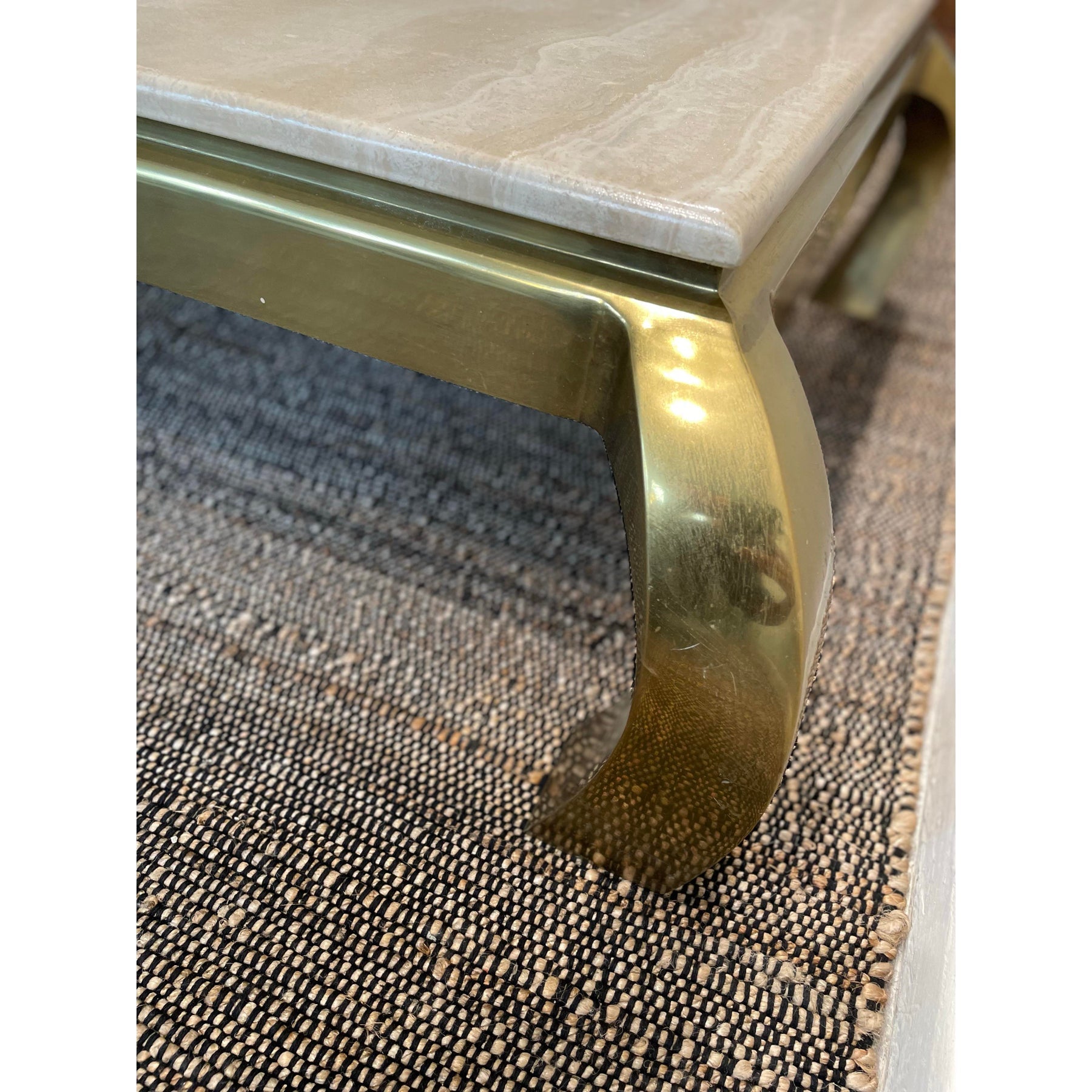 1970s Vintage in the Manner of Hendredon Hollywood Regency Brass and Travertine Coffee Table