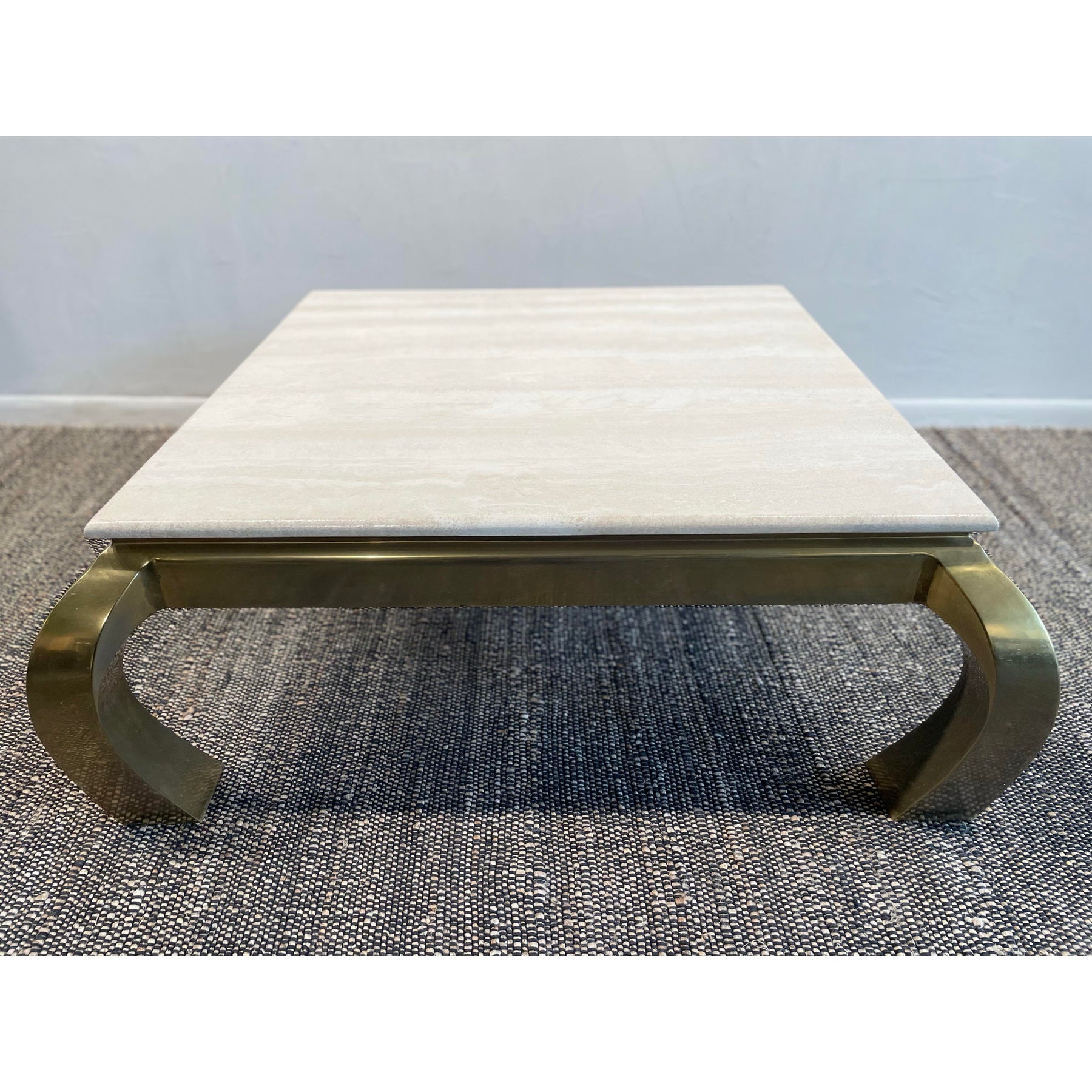 1970s Vintage in the Manner of Hendredon Hollywood Regency Brass and Travertine Coffee Table
