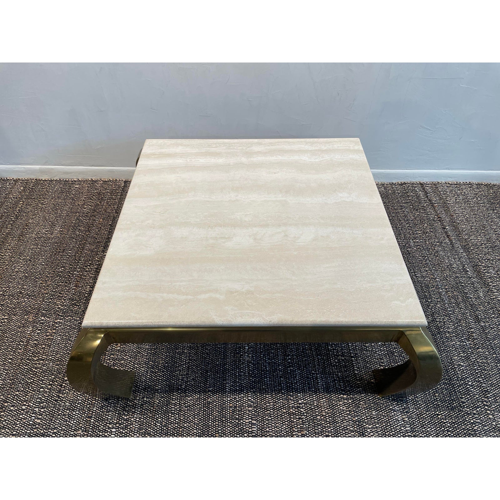 1970s Vintage in the Manner of Hendredon Hollywood Regency Brass and Travertine Coffee Table
