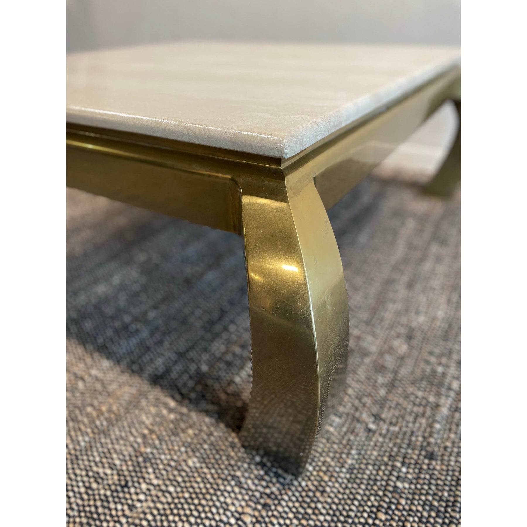 1970s Vintage in the Manner of Hendredon Hollywood Regency Brass and Travertine Coffee Table