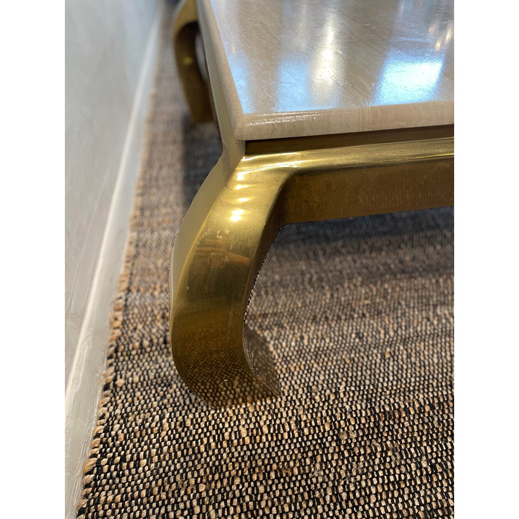 1970s Vintage in the Manner of Hendredon Hollywood Regency Brass and Travertine Coffee Table