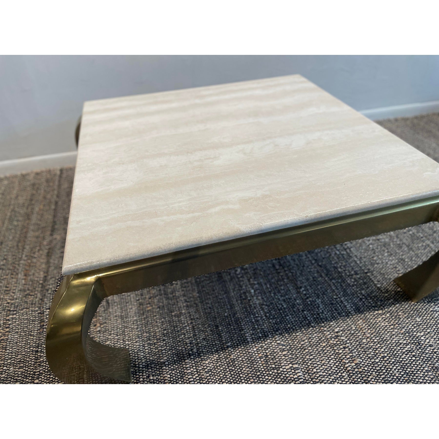 1970s Vintage in the Manner of Hendredon Hollywood Regency Brass and Travertine Coffee Table